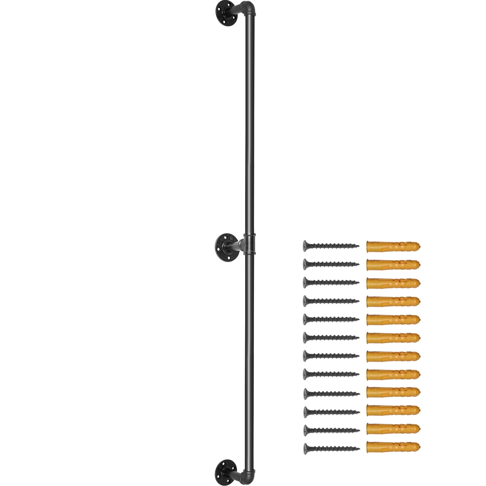 VEVOR SCTZBGSLTFSG01170V0 Pipe Stair Handrail 7FT Staircase Handrail 440LBS Load Capacity Carbon Steel Pipe Handrail Industrial Pipe Handrail with Wall Mount Support Round Corner Wall Handrailings for Indoor Outdoor