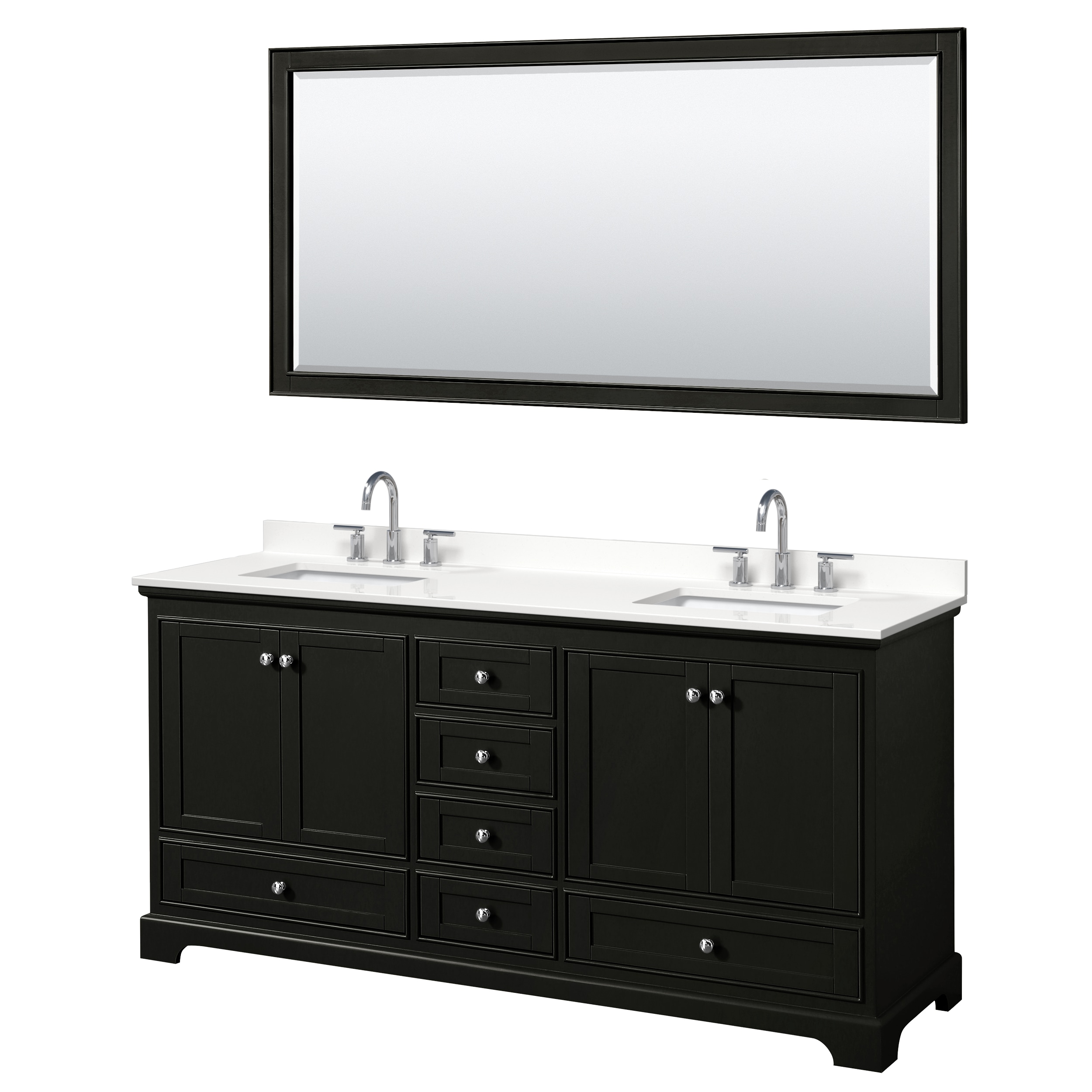 Wyndham Collection WCS202072DDEWQUS3M70 Deborah 72-in Dark Espresso Undermount Double Sink Bathroom Vanity with White Quartz Top (Mirror Included)