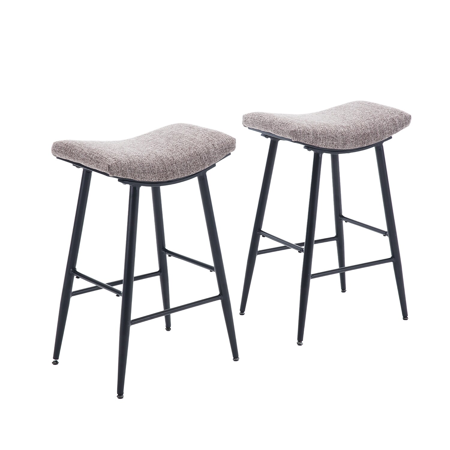 Set of 2 Brown 28-in H Bar height Upholstered Metal Bar Stools with Saddle Seat | - Bybafun YA3700213