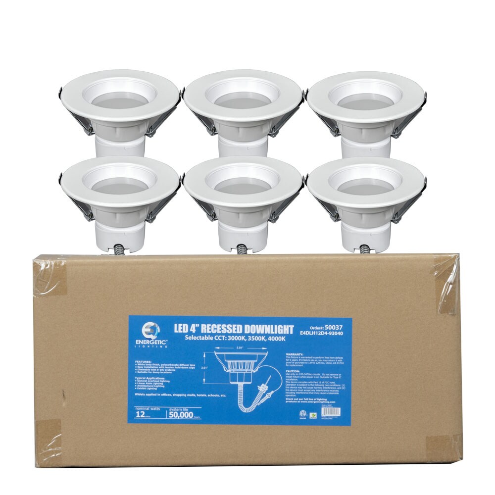 Energetic Lighting E4DLH12D4-93040-6P E4DL White 4-in 920-Lumen Switchable Round Dimmable LED Canless Recessed Downlight (6-Pack)
