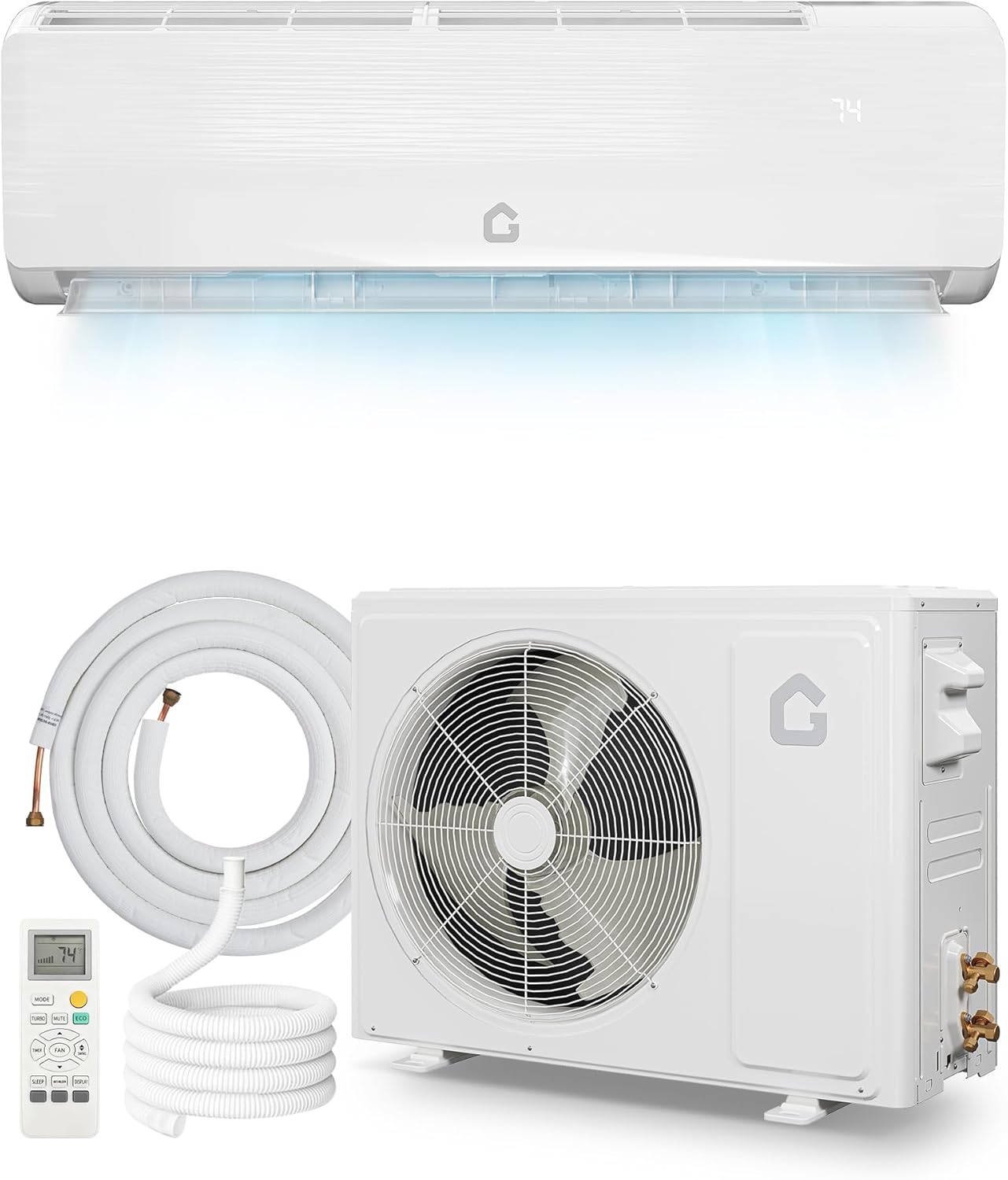 Garvee 9000 BTU Mini Split AC Heating System 19 SEER2 Inverter 6 in 1 Split System Air Conditioners Ductless Heat Pump Wall Mount AC Unit Cool Up to 450 Sq. Ft Installation Kits 230V