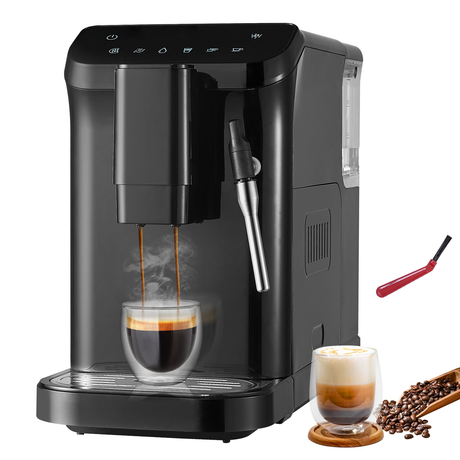 VEVOR SCQZDYSKFJDZ03852V1 Automatic Espresso Machine 20 Bar Auto Coffee Machine with Frother Steam Wand Built-In Grinder and 15-Level Grinding Settings Professional Espresso Coffee Maker with 1.5L Water Tank