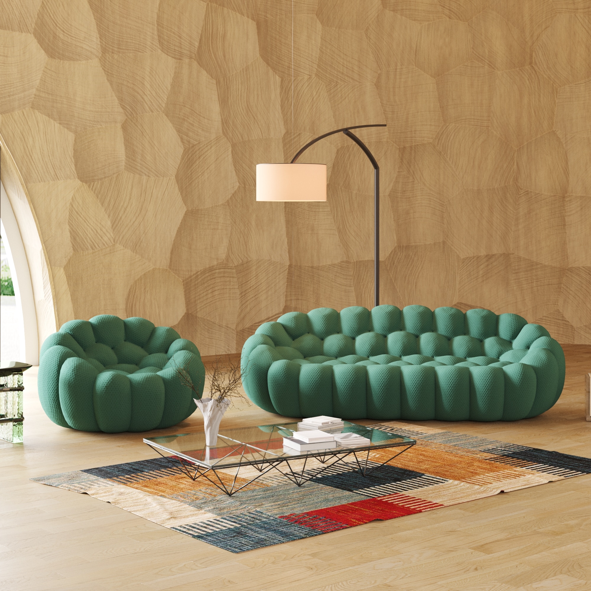 BuotiqHom DH-SF13-133GN Casual 2 -Piece Polyester/Polyester blend Green Living Room Set
