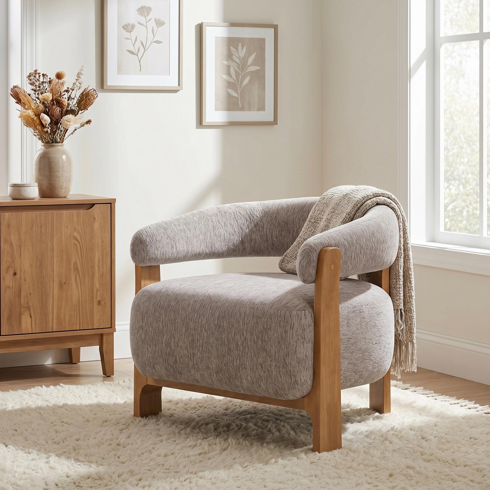 Christopher Knight Home - Aspen Accent Chair Boucle Upholstered Wooden Frame Barrel Chair with Cu...