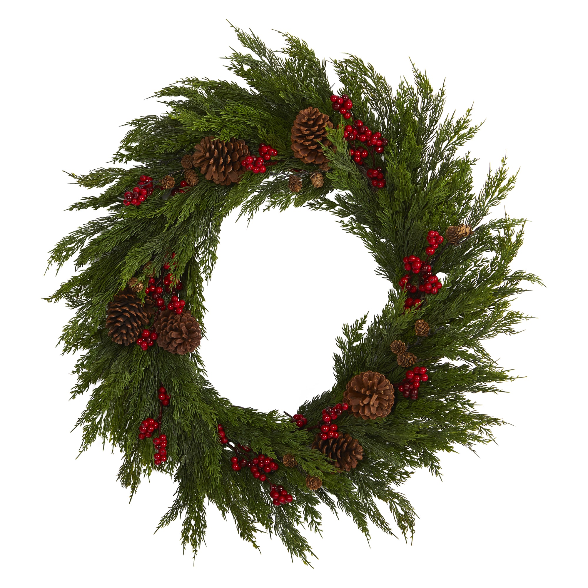 Nearly Natural 32-in Indoor Green Cypress Artificial Christmas Wreath ...