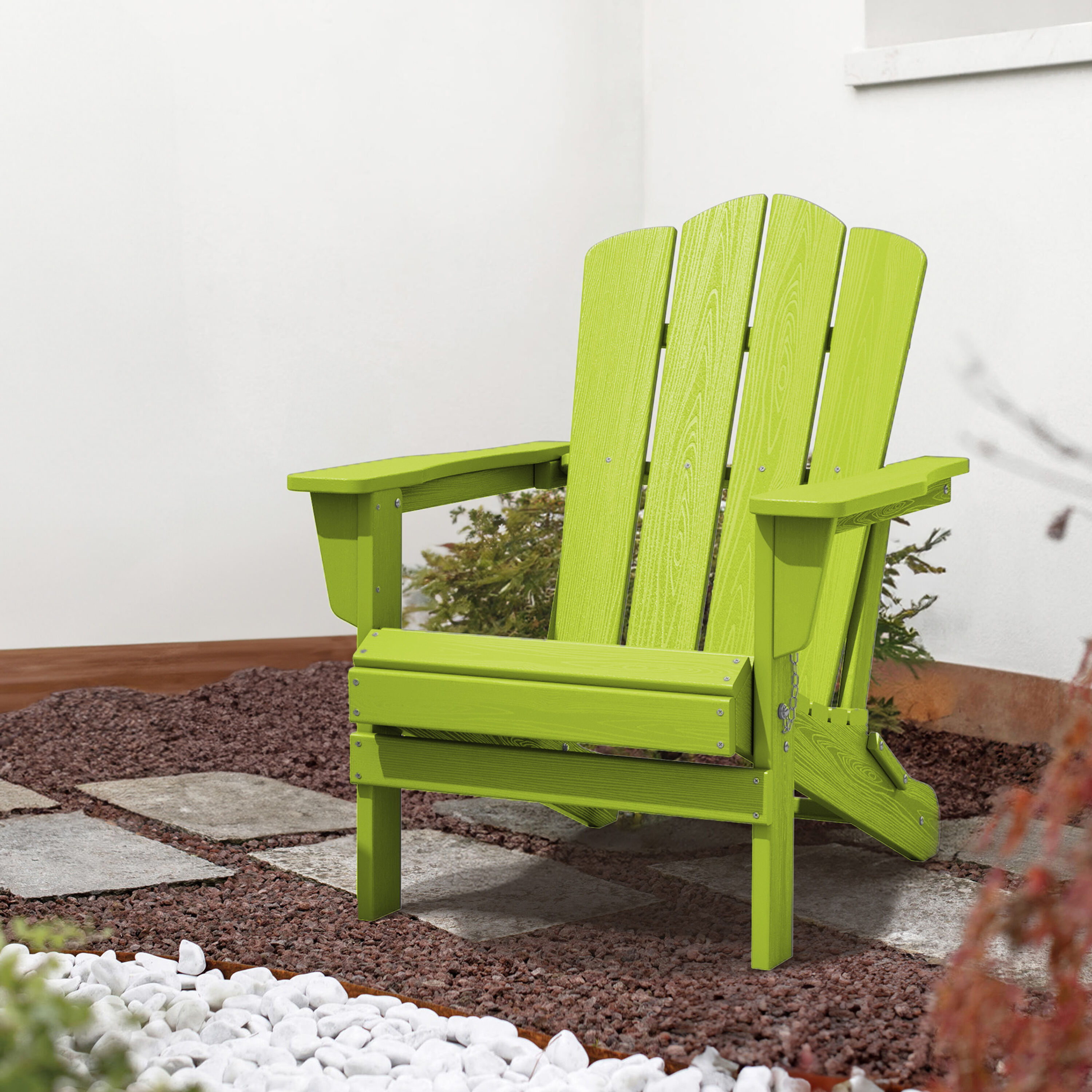 JEAREY All-Weather Patio Folding Adirondack Chair Stackable Apple Green ...