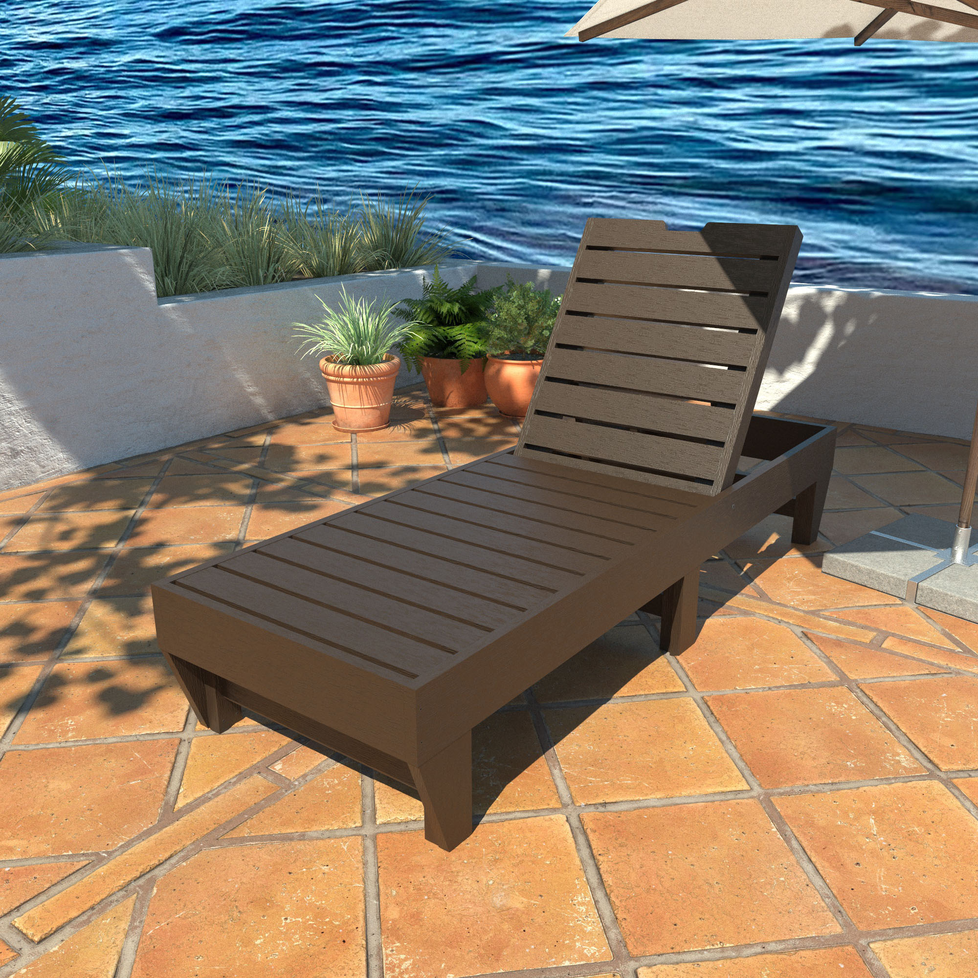 highwood CM-LNGSQ61-ACE Sequoia Professional Weathered Acorn Poly-lumber Frame Stationary Chaise Lounge Chair with Slat Seat