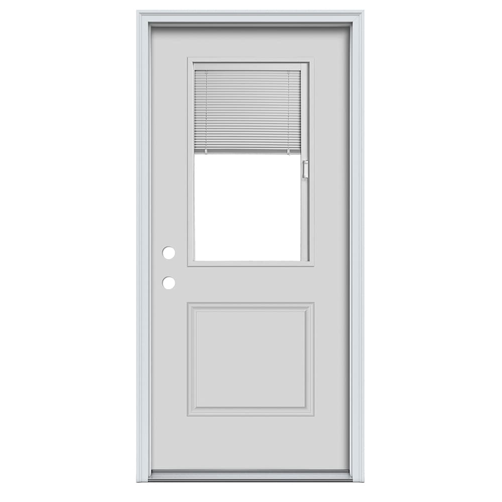 RELIABILT ABS612119 36-in x 80-in x 6-9/16-in Steel Half lite Right-hand inswing Primed Prehung Front Door with Brickmould Insulating core with Blinds