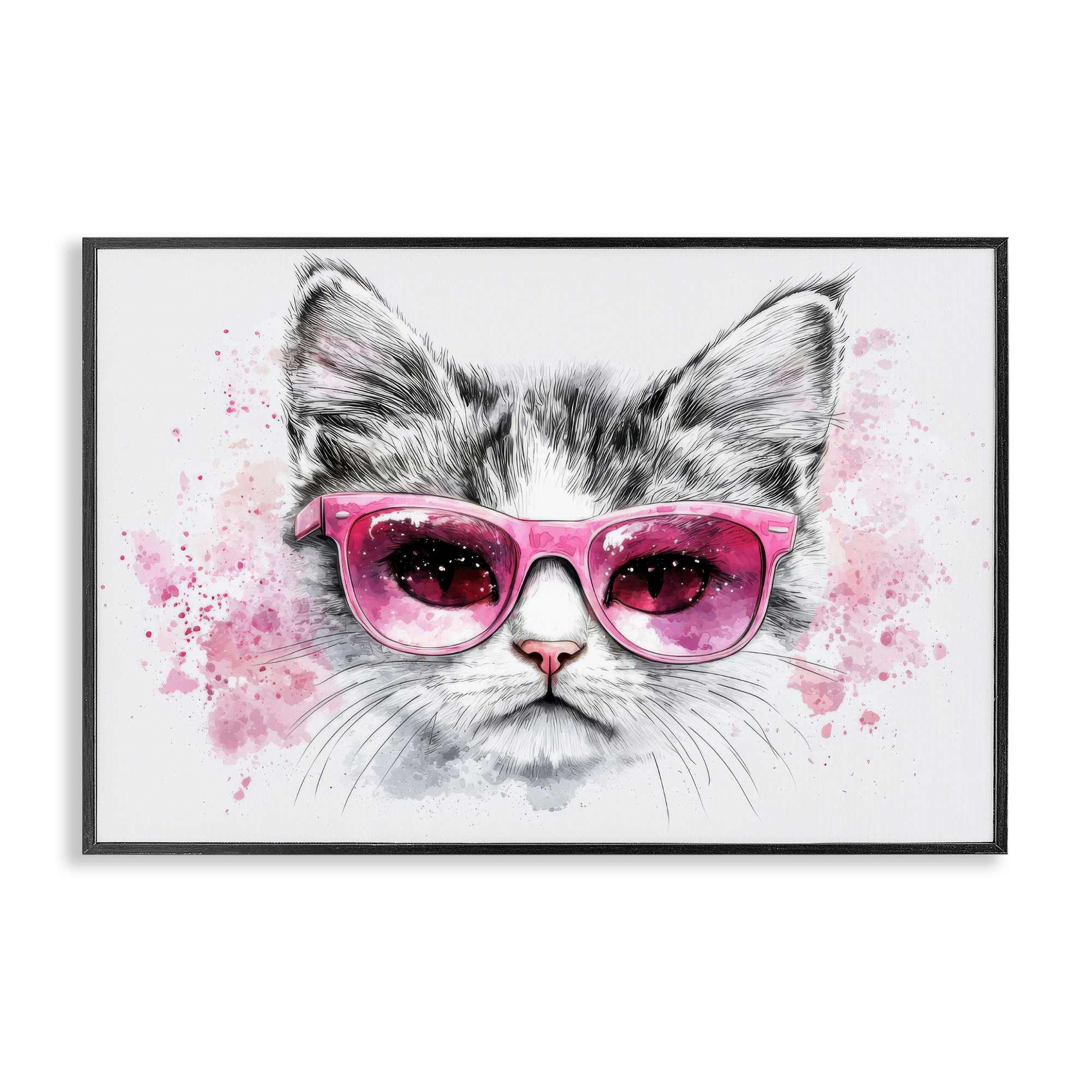 Stupell Industries BT-643-FR-12X18 Cool Cat with Sunglasses Black Framed Giclee Art design by LSR Creative Studio 18 x 12