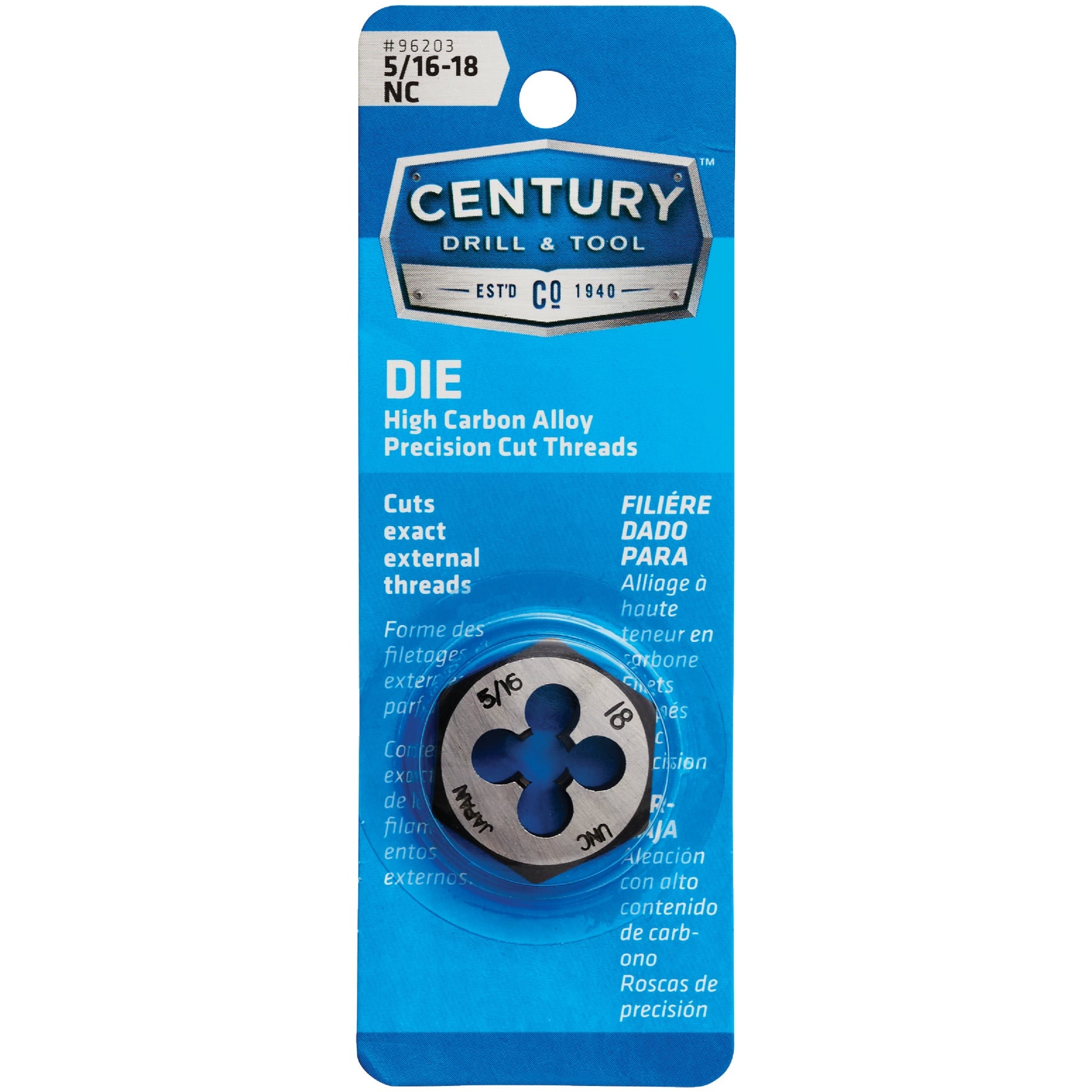 Century Drill & Tool Century Drill Tool 96203 High Carbon Steel Fractional Hexagon Die 5/16-18 NC #96203