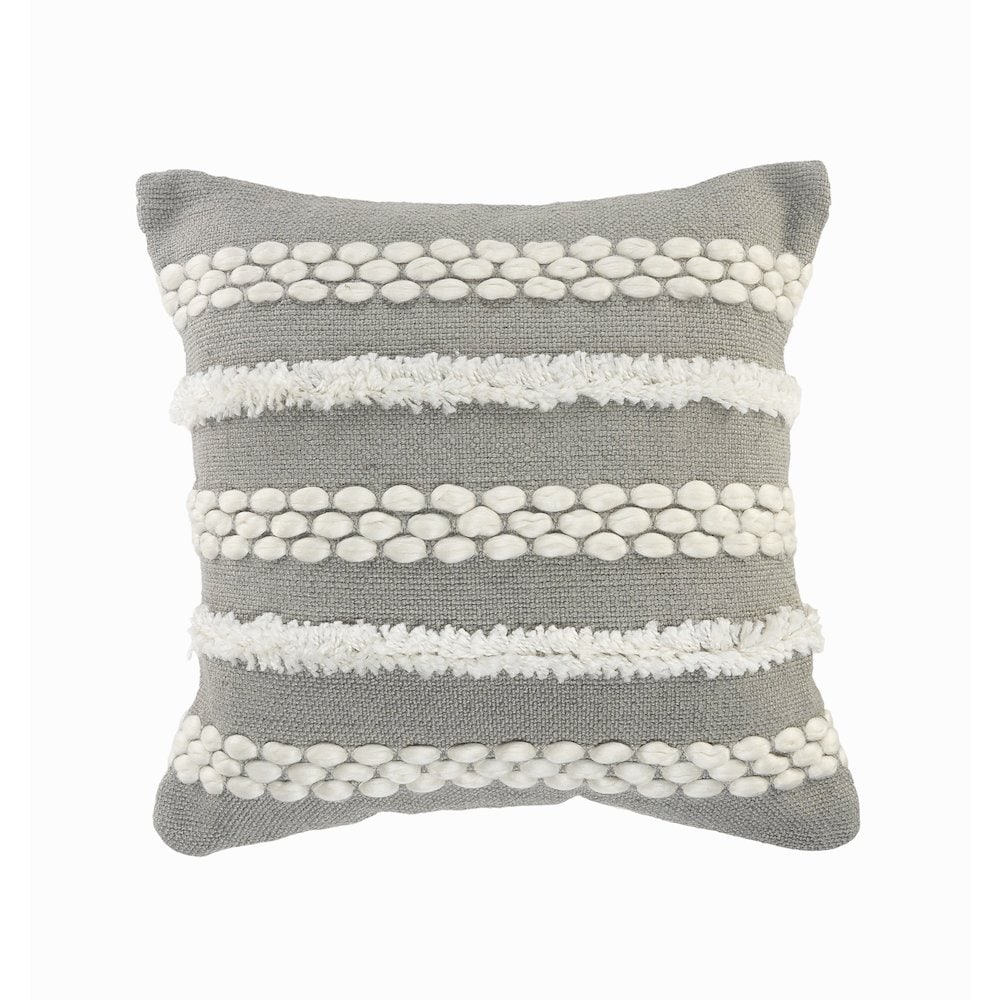 LR Home Ox Bay Hand-Woven Gray/White Geometric Resistant Polyester Pillow Cover
