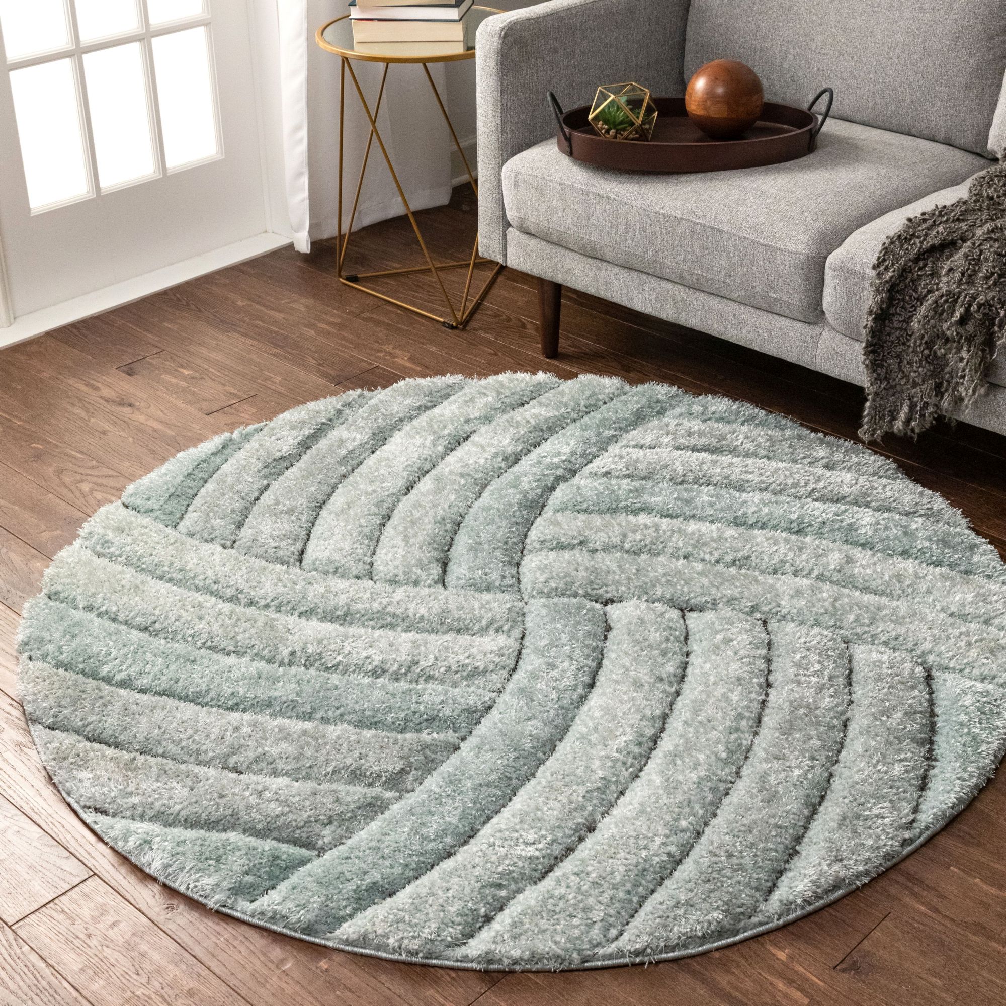 Well Woven SF-04-0 San Francisco 5 x 5 (ft) Loomed Polyester Blue Round Indoor Abstract Mid-Century Modern Area rug