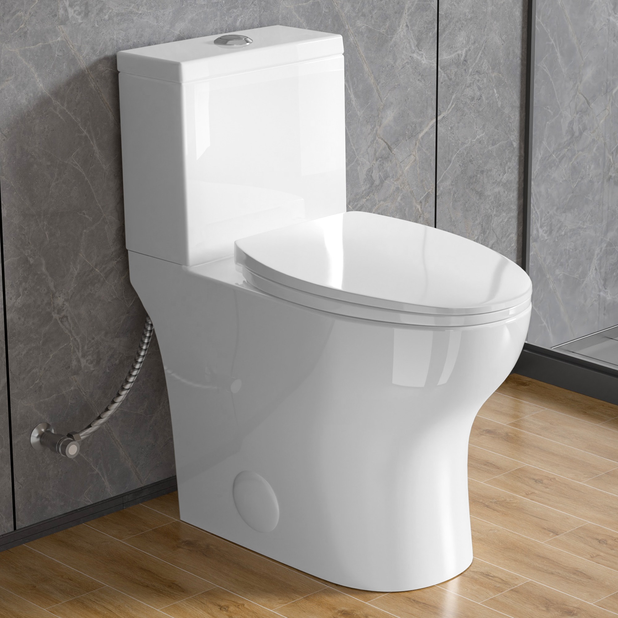Miuara  18-in ADA Height Elongated Morden Skirted Tall Toilet for Seniors 1.0 GPF and 1.28 GPF Dual Flush White Two-piece High Toilet for Bathroom