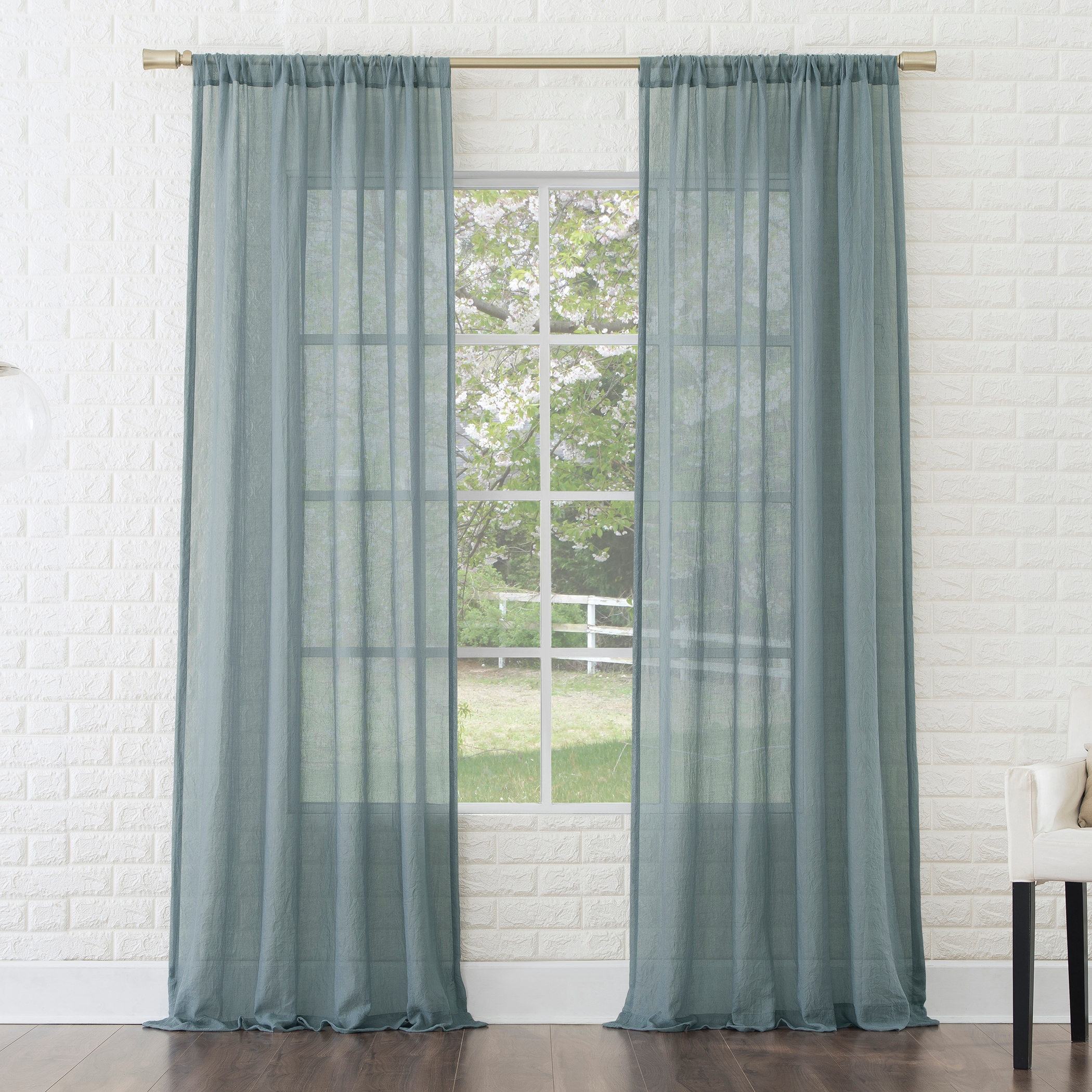 Harbor Blue 95" Sheer Polyester Rod Pocket Curtain Panel