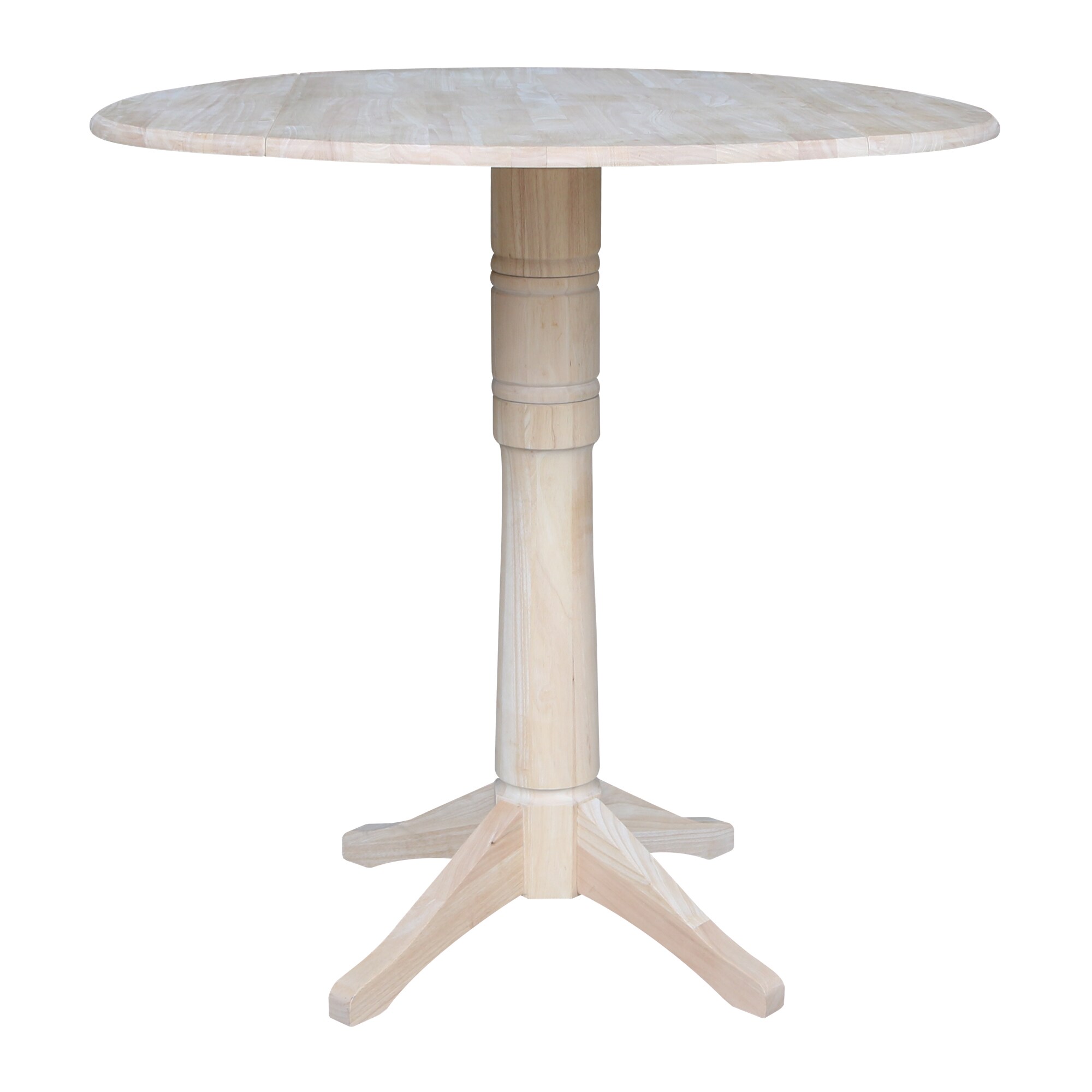 International Concepts K-42DPT-27B-6B-2 Unfinished Round Casual Extending Drop leaf Bar Table, Wood with Unfinished Wood Pedestal Base 42-in L x 42.3-in H