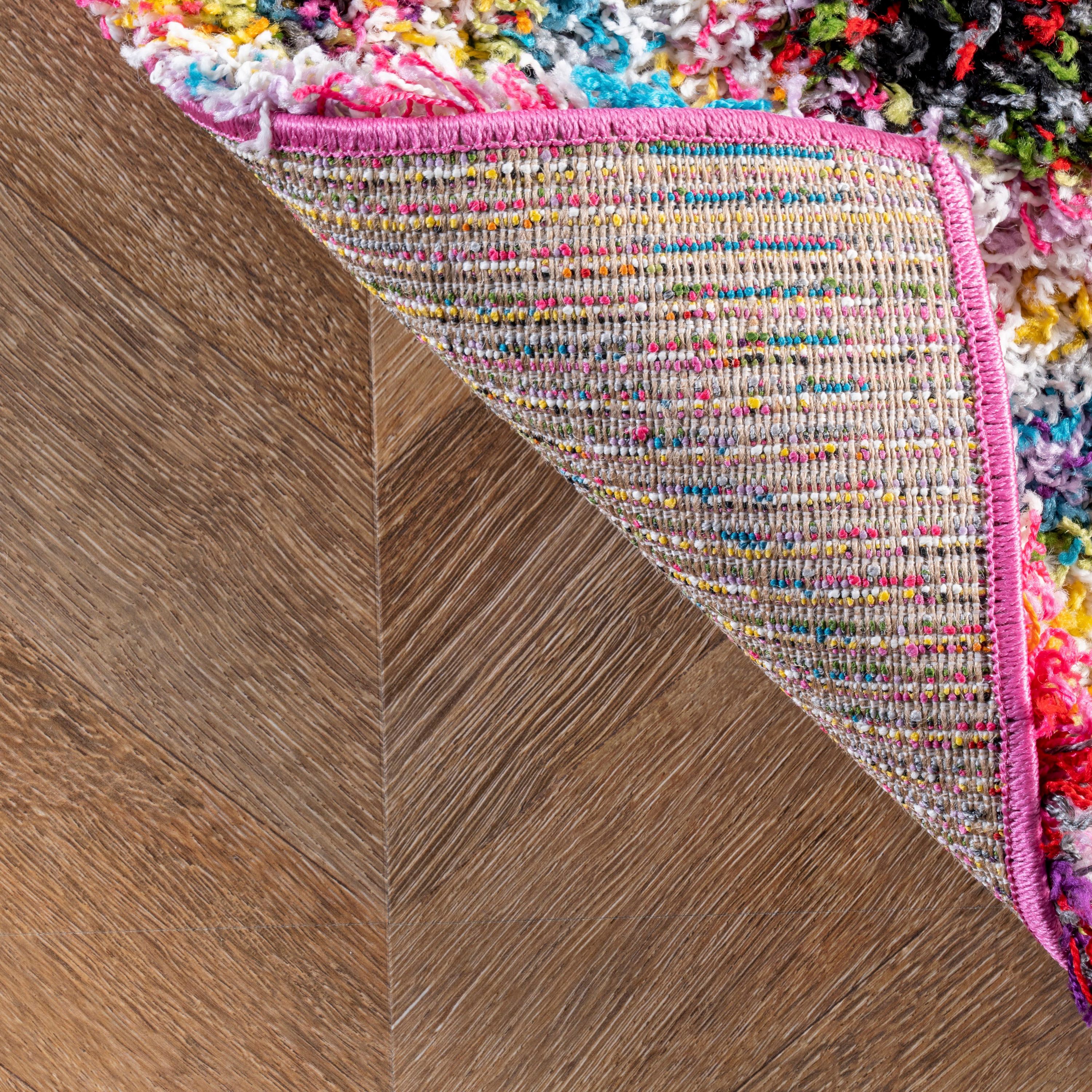 Kindra Multicolor Bohemian Circles Shag Runner Rug