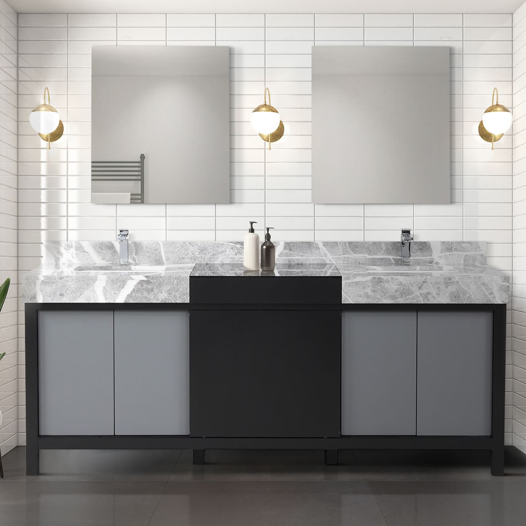Lexora LZ342280DLISM30 Zilara 80-in Black and Grey Undermount Double sink Bathroom Vanity with Castle Grey Marble Top (Mirror Included)
