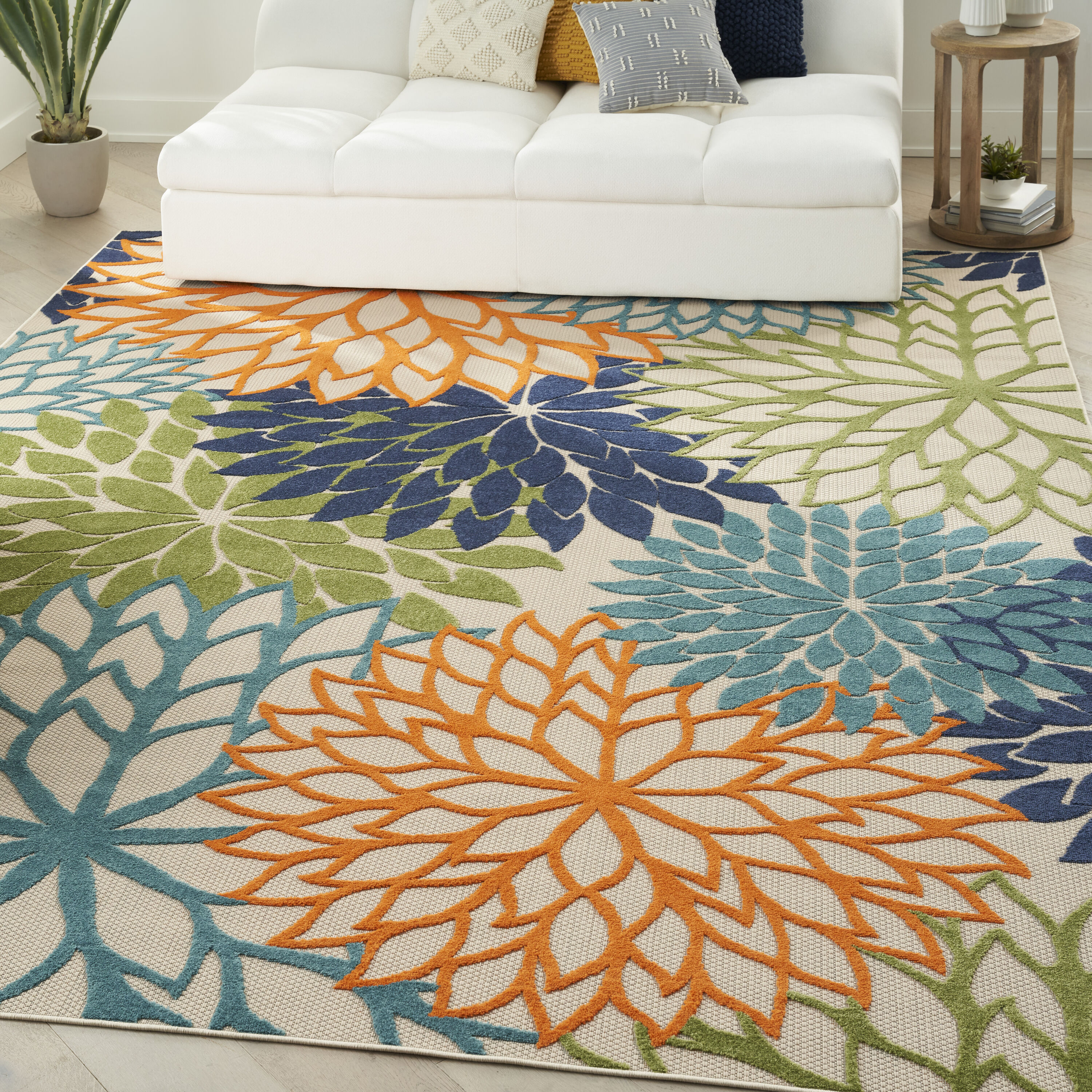Nourison 099446061072 Aloha 12 x 15 (ft) Loomed Polypropylene Multicolor Rectangular Indoor/Outdoor Floral/Botanical Tropical Area rug