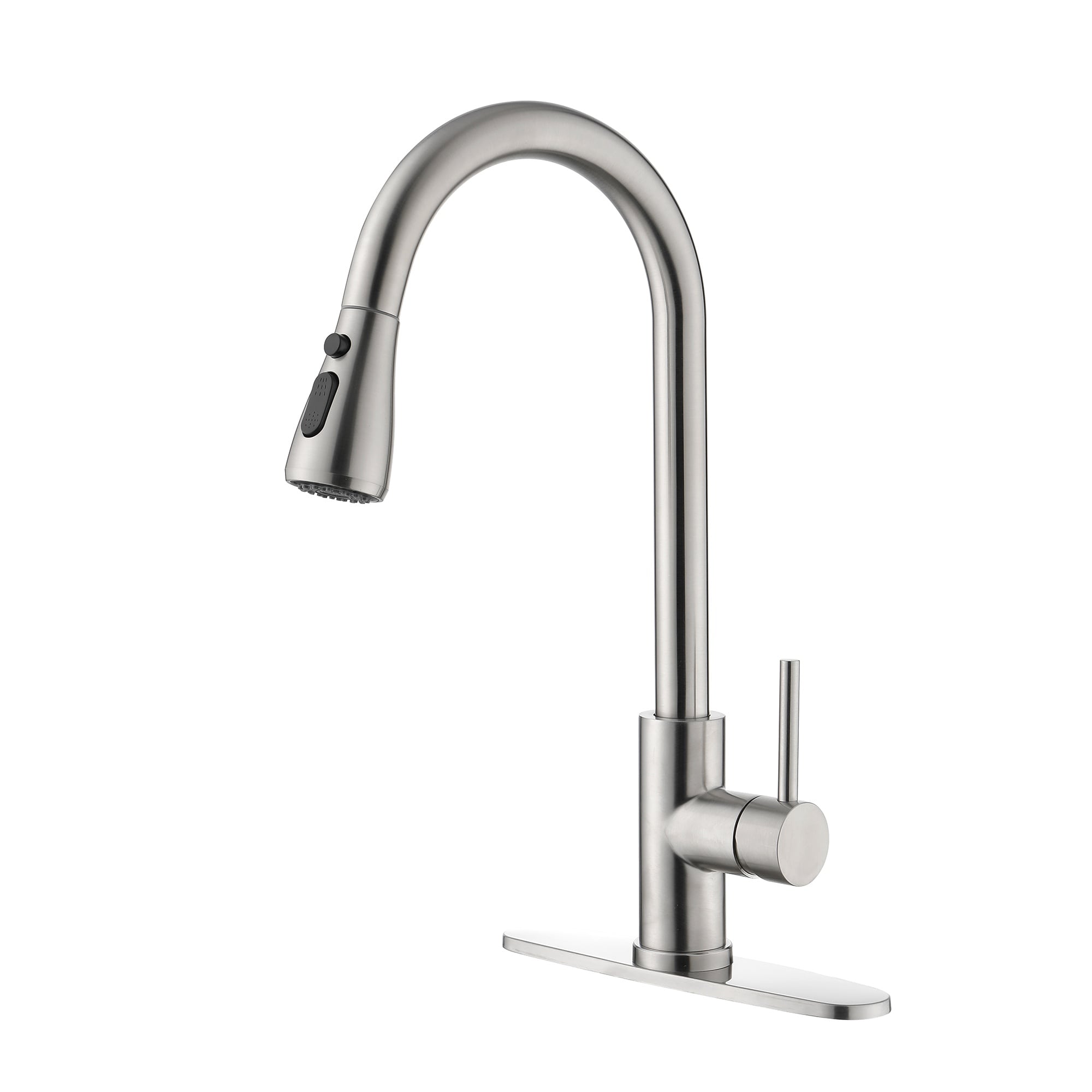 HyperDrop Cart Stainless Steel Single Hole Kitchen Faucet Pull Out Sprayer Modern Home Style #N-IRYAMQOBPK03