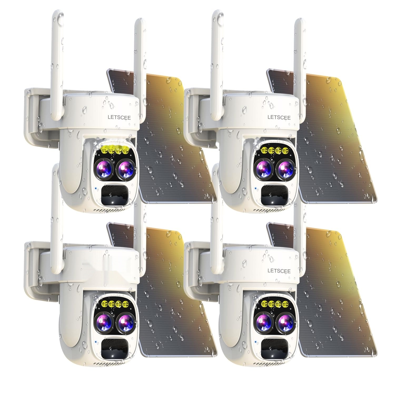 Anqtovp Wireless Outdoor Solar Powered Security Cameras 4-Pack with 360 ...