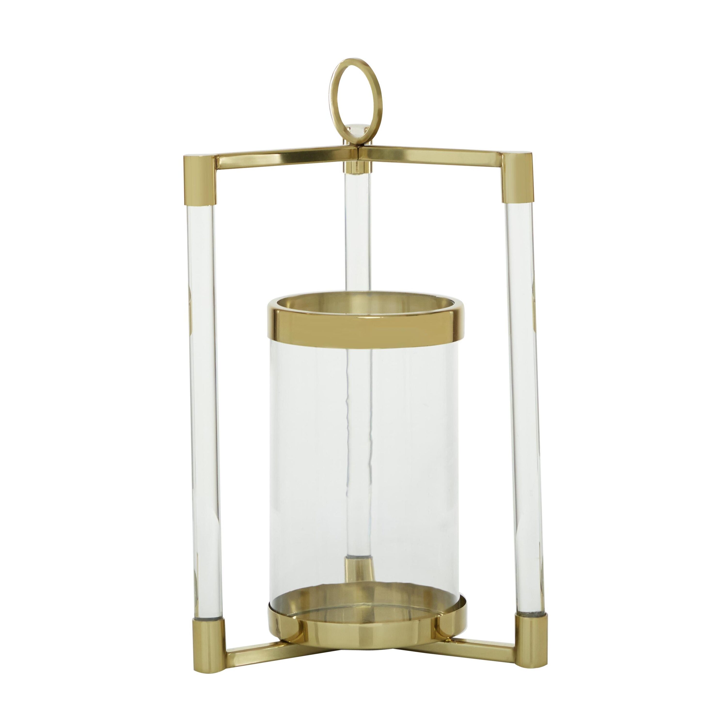 Gold and Clear Acrylic Hurricane Candle Lantern with Box Frame