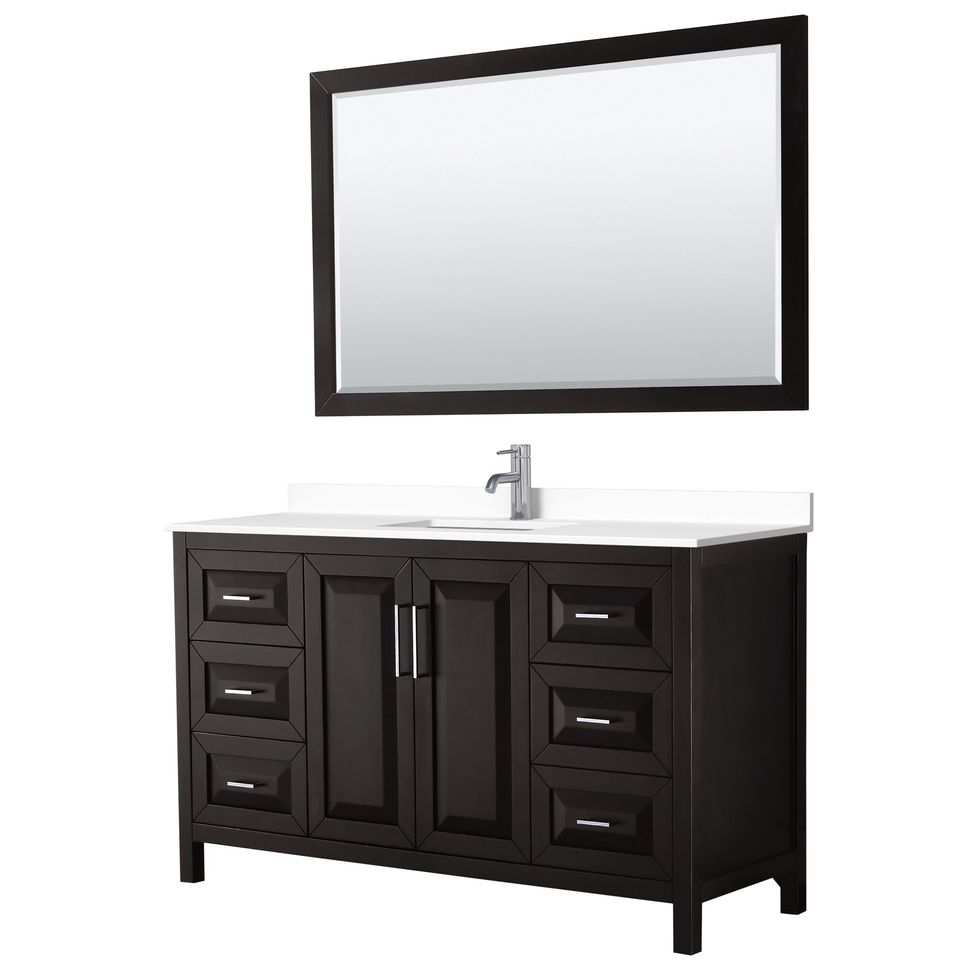 Wyndham Collection WCV252560SDEWCUNSM58 Daria 60-in Dark Espresso with Polished Chrome Trim Undermount Single Sink Bathroom Vanity with White Cultured Marble Top (Mirror Included)