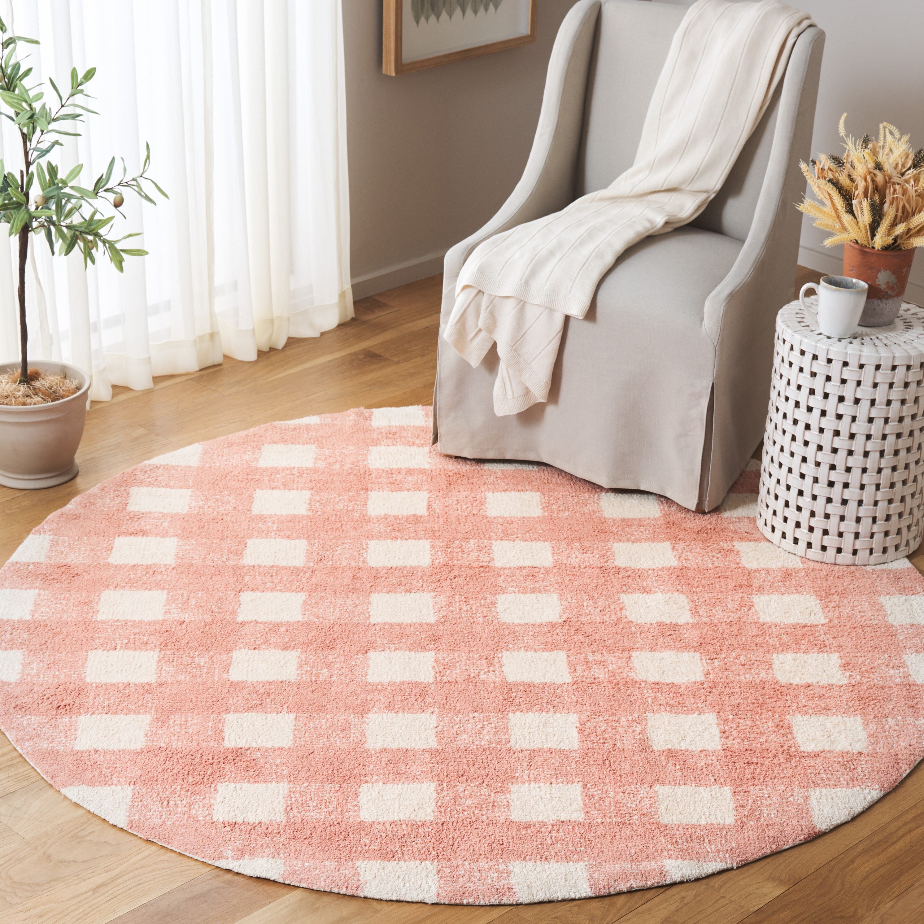  Easy Care 216 Ivory/Rust Country Floral 6ft x 6ft Round Rug