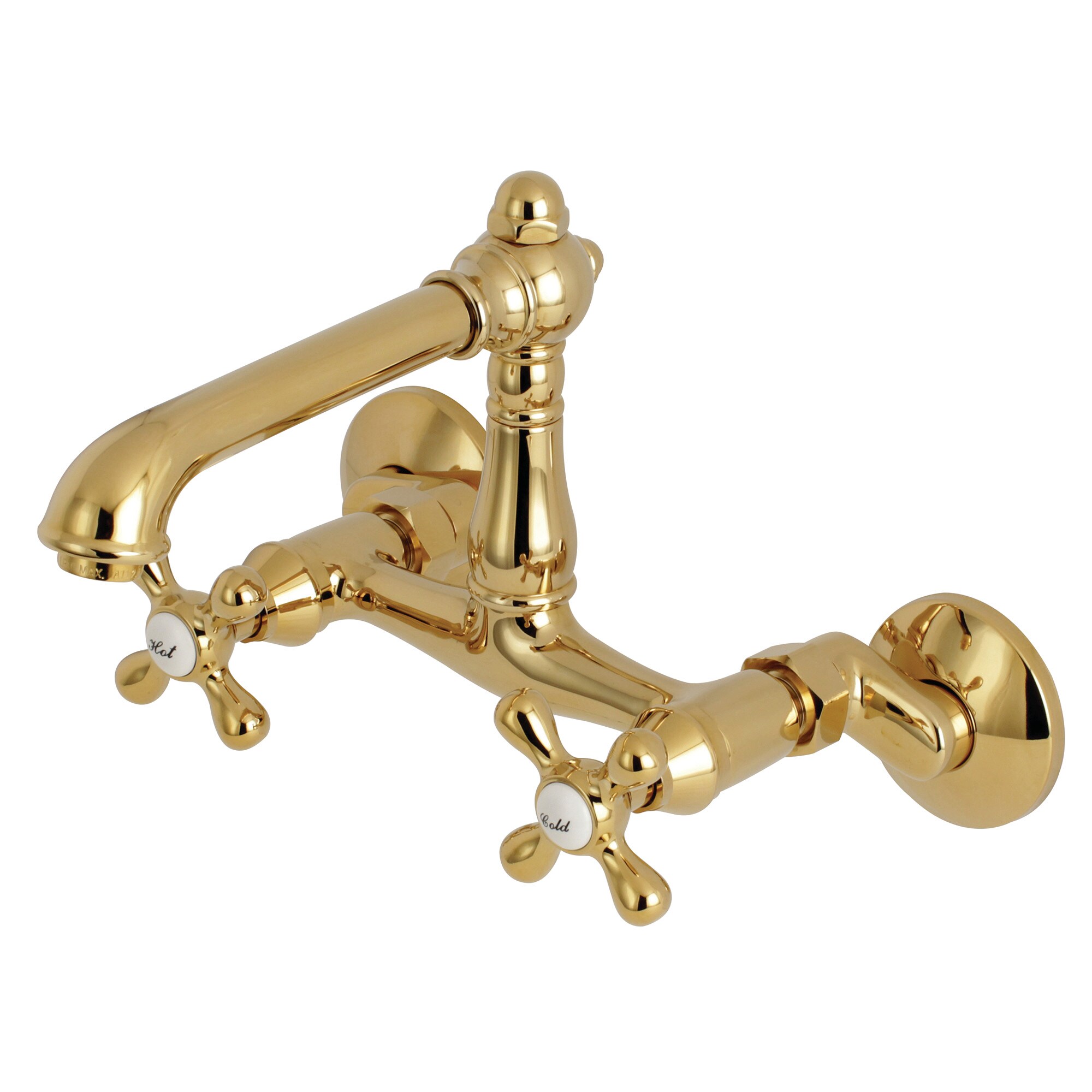 Kingston Brass WLKS7222AX English Country Polished Brass Double Handle Wall-mount Kitchen Faucet