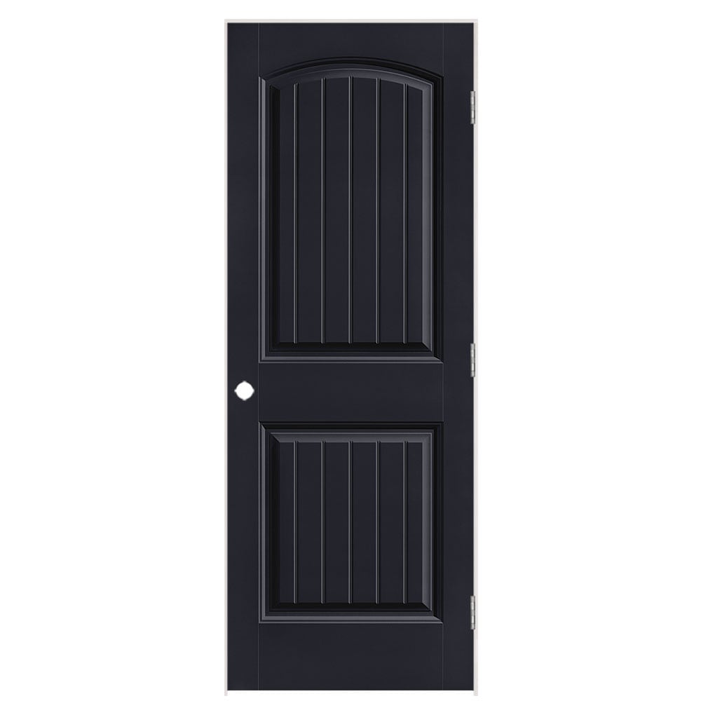 Masonite 1443831 30-in x 80-in Midnight Solid core 2-panel round top plank Left hand Smooth Prefinished Molded composite Flat Jamb Single Prehung Interior Door