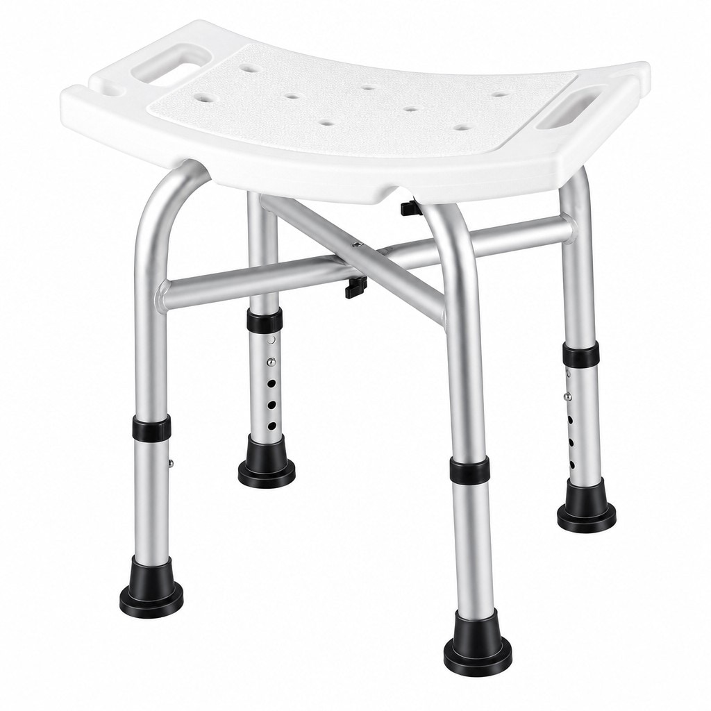 OGETFUUR White Shower Chair with 5 Levels Height Adjustment for Inside Shower