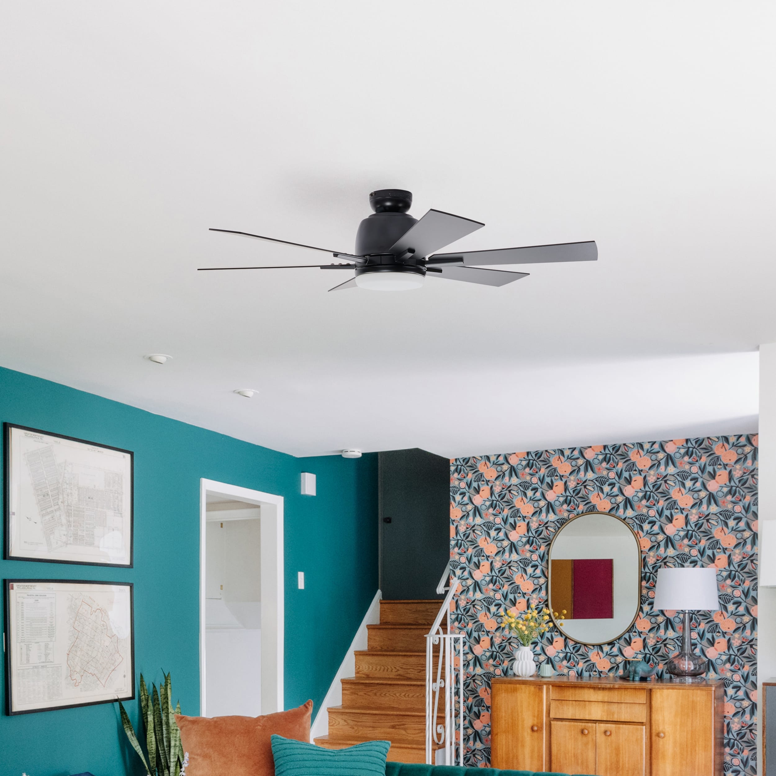 Harbor Breeze Bradbury 48-in Matte Black Integrated LED Indoor Downrod or  Flush Mount Ceiling Fan with Light and Remote (6-Blade)