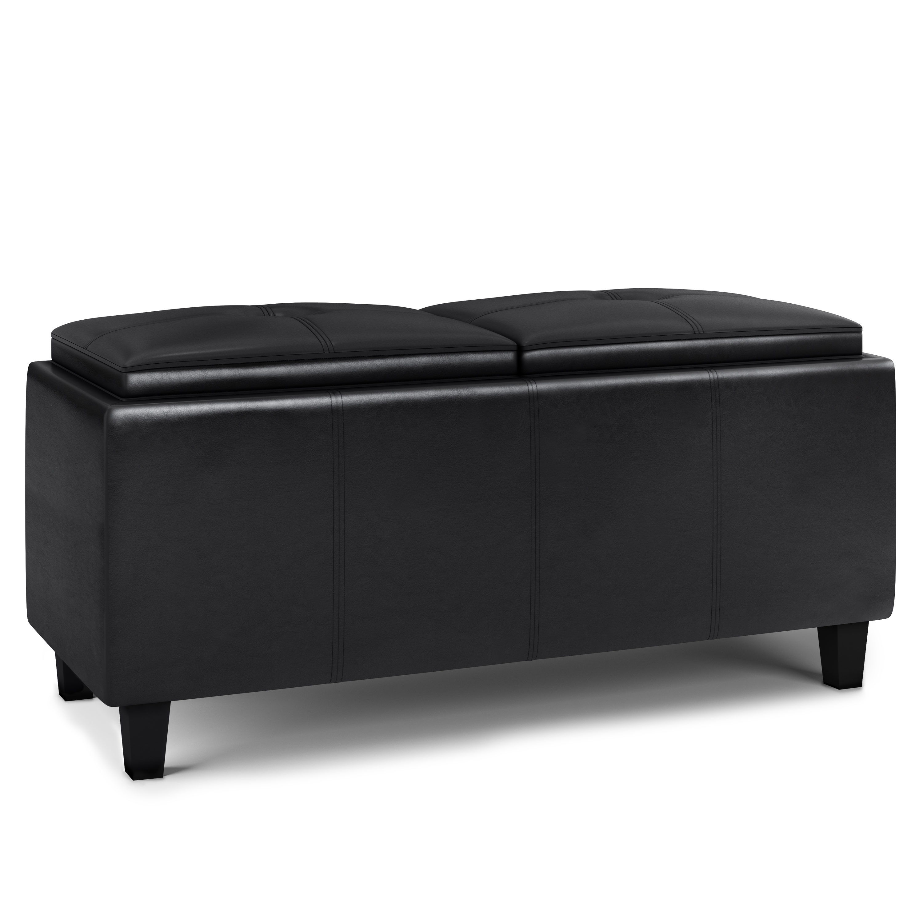 Simpli Home AVAOTBN-02-2BL Avalon Modern Midnight Black Faux Leather Storage Ottoman