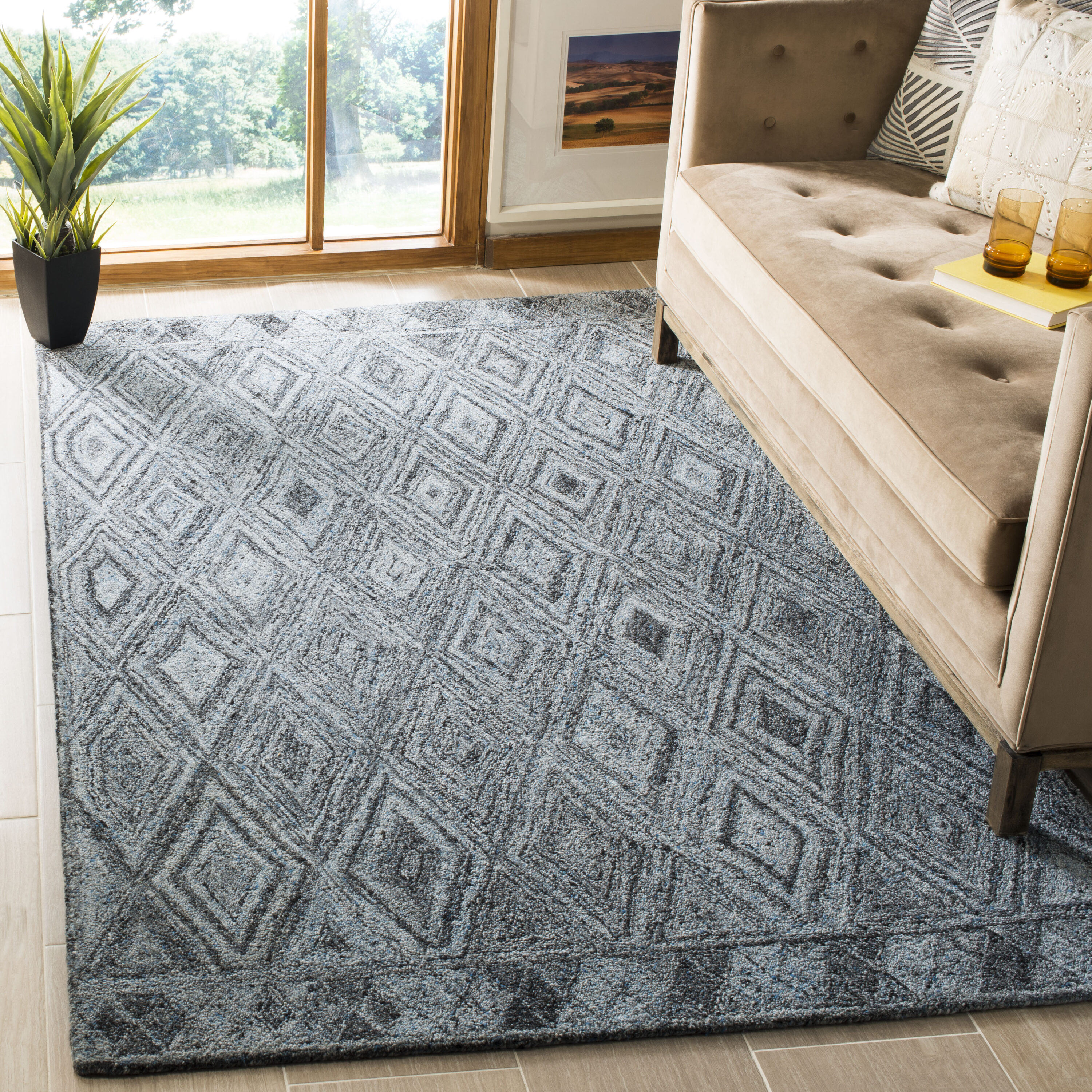  Abstract 618 Blue/Black Bohemian 5ft x 8ft Medium Rectangle Rug