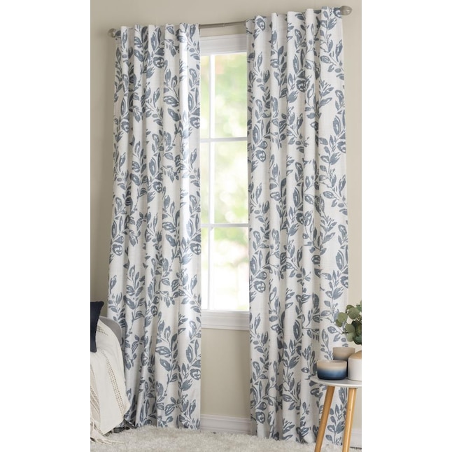 LIVING LOGIC 84-in Blue Blackout Thermal Lined Back Tab Single Curtain ...