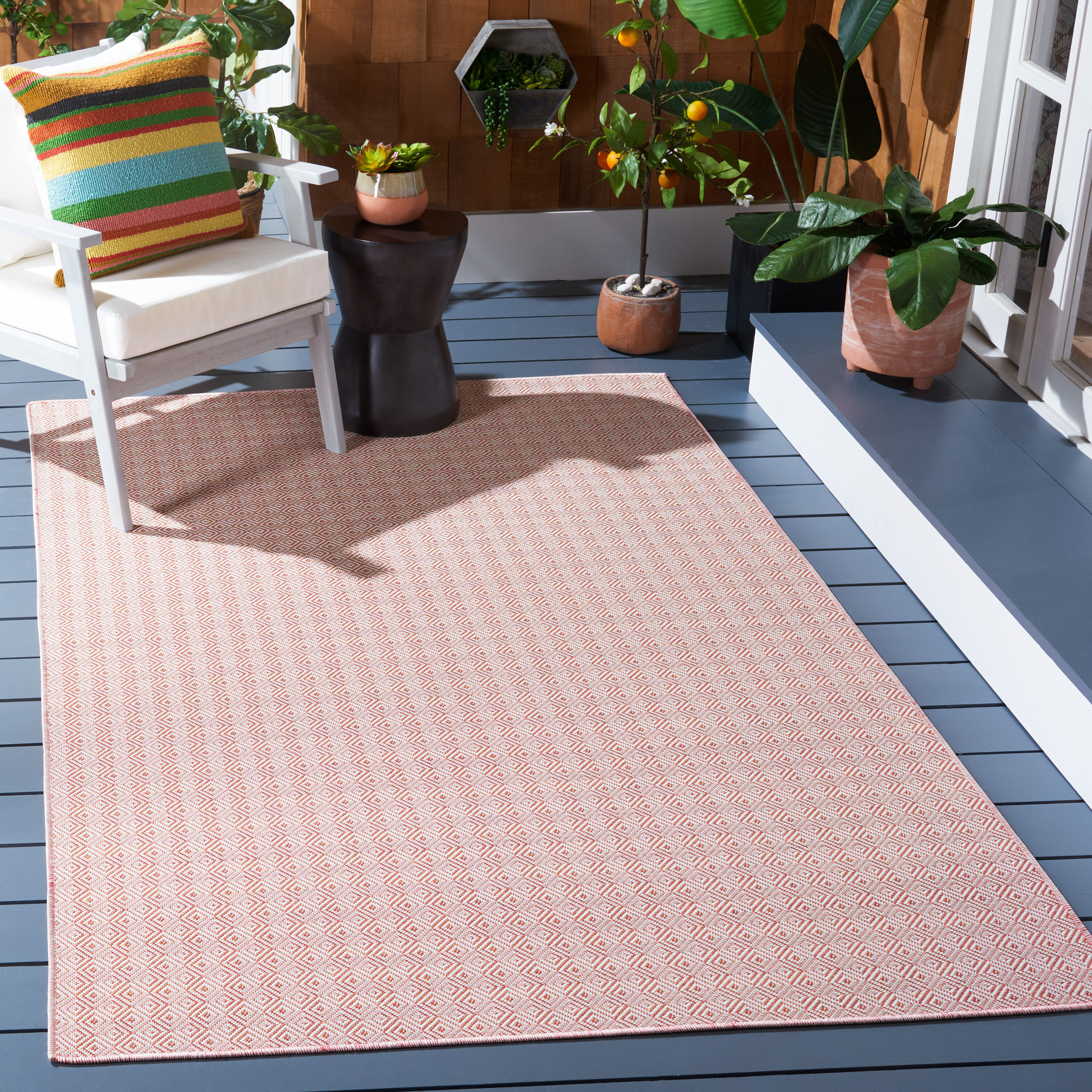Terracotta & Ivory Geometric 8' x 10' Hand-Knotted Wool Blend Rug