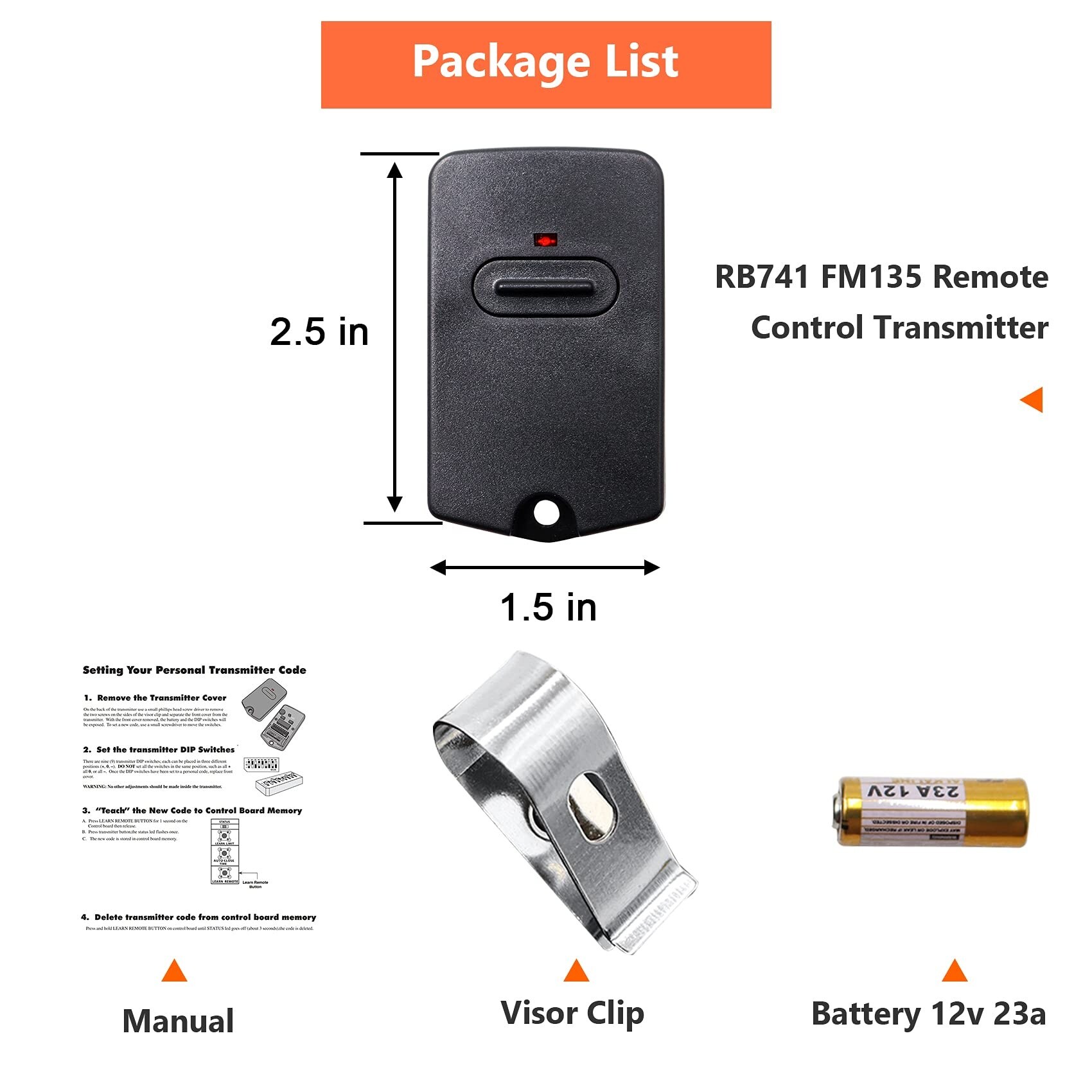 Etokfoks 3 Pack 318MHz Gate Remote Control with Visor Clip 2 5x1 5x0 6 ...
