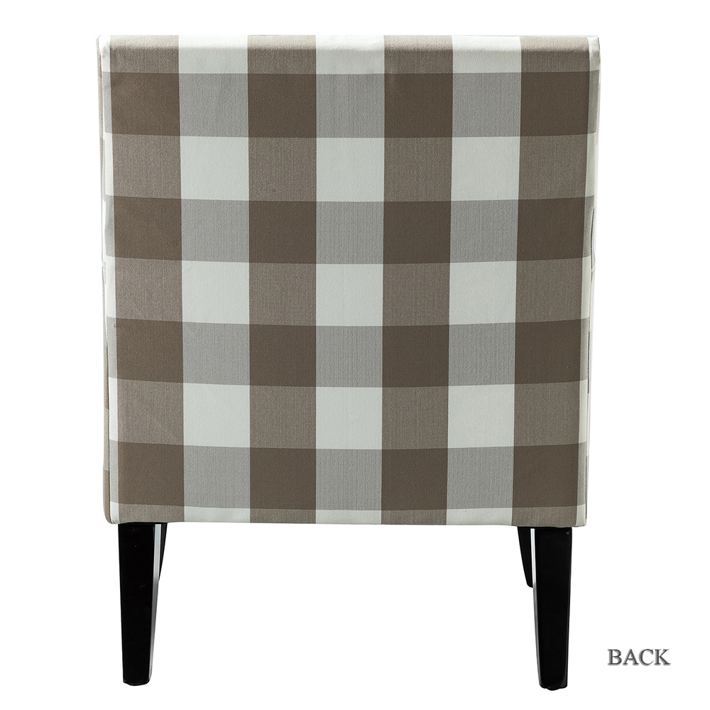 Plaid Beige Upholstered Accent Chair with Nailhead Trim
