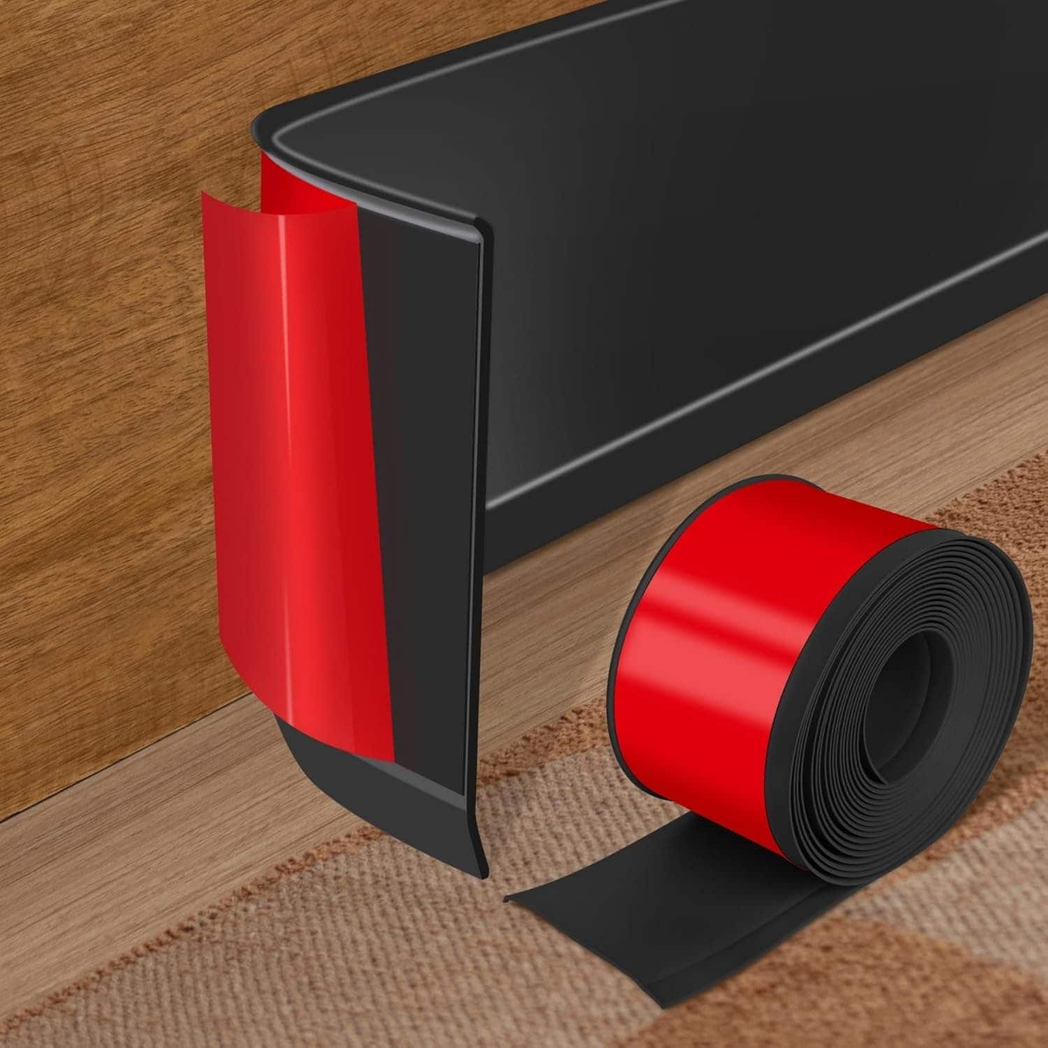 OGETFUUR 4in x 20ft 1-Piece Flexible Black Baseboard Molding Trim Peel and Stick Self-Adhesive PVC Cove Base Moulding #L5MMA512BMT2