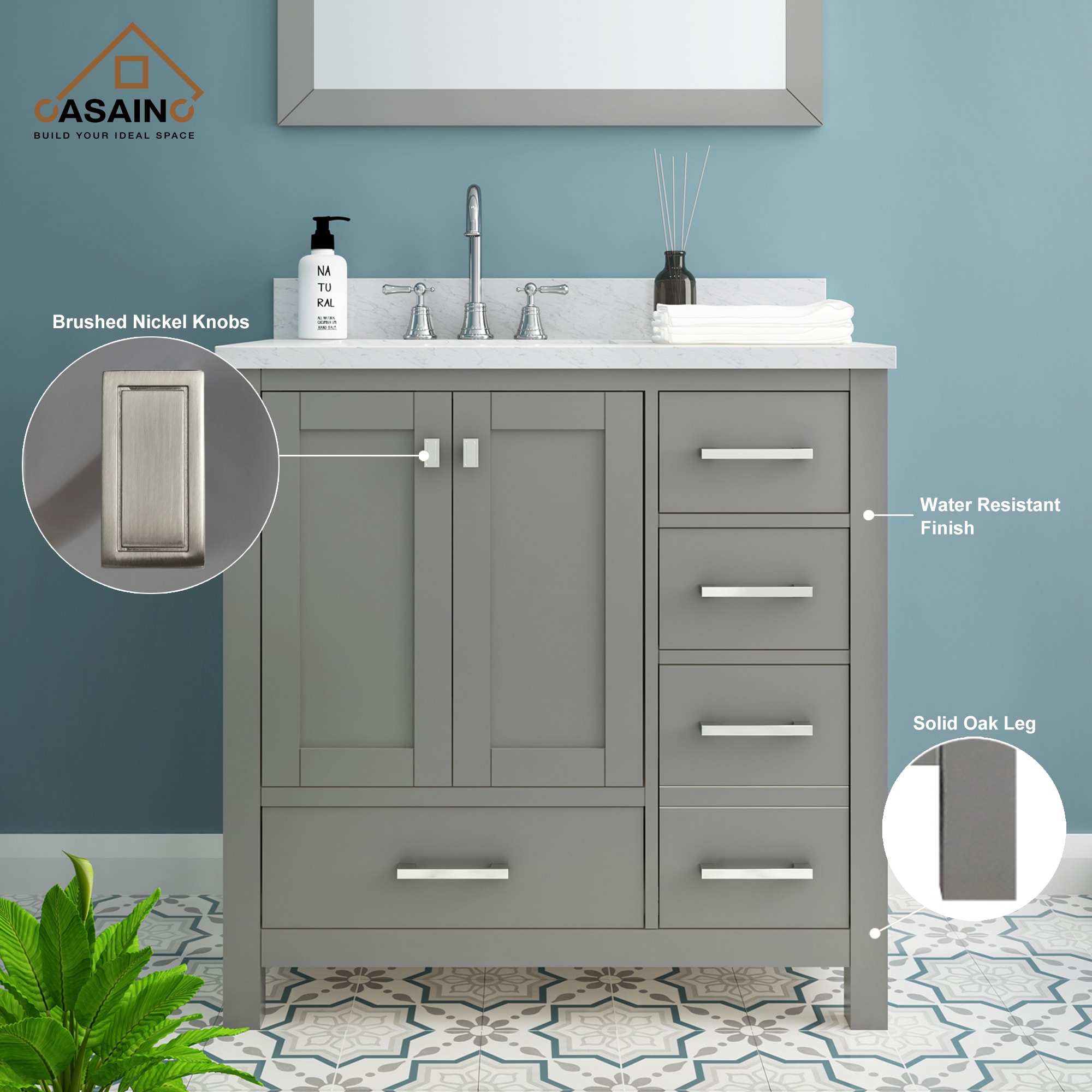 CASAINC 36-in Gray Undermount Single Sink Bathroom Vanity with Carrara ...