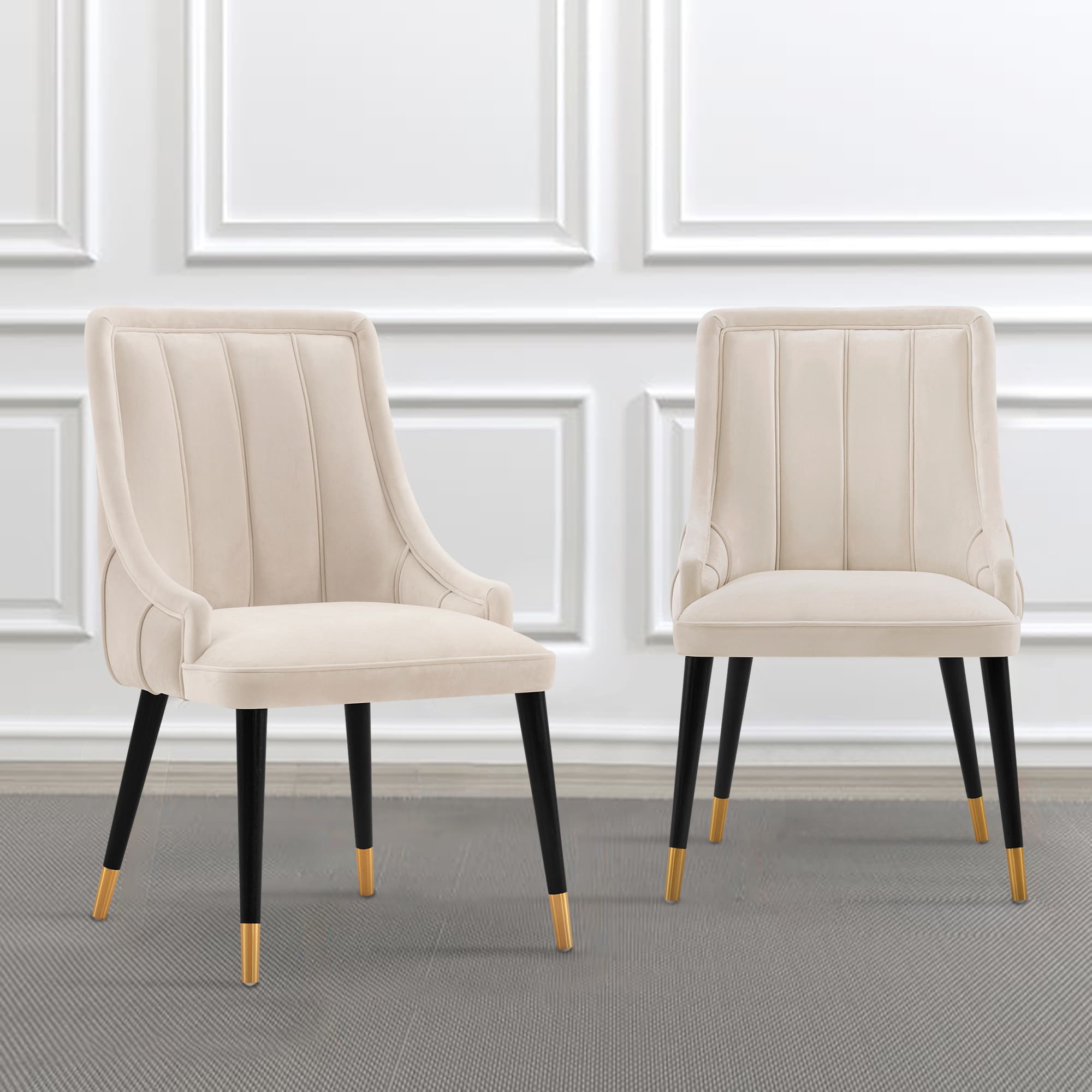 Manhattan Comfort 2-DC073-CR Set of 2 Contemporary/Modern Velvet Upholstered Dining Arm Chair (Wood Frame)