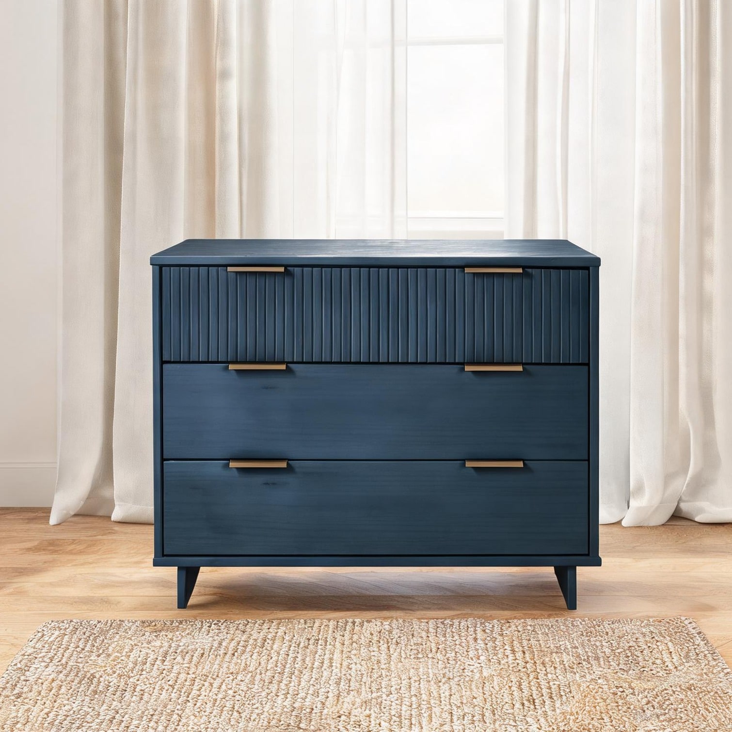 SunJet Midnight Blue Solid Wood Double Dresser with Fluted Drawers Modern Bedroom Storage 37.8 W in the Dressers department at