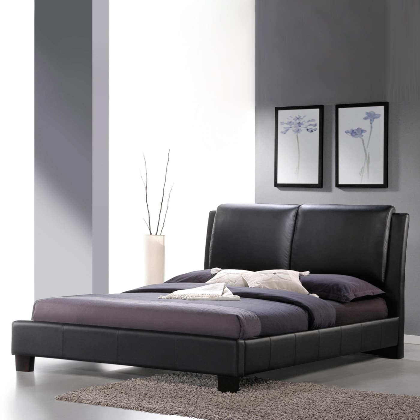 Sabrina Black Full Faux Leather Platform Bed in the Beds department at ...