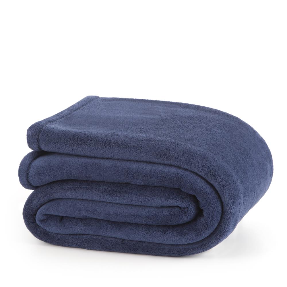 WestPoint Home Martex plush blanket Navy 90-in x 90-in Polyester ...