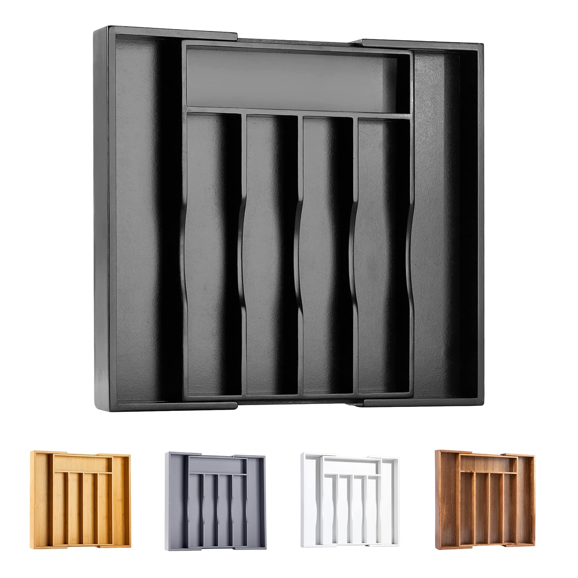 Vrbgify  Bamboo Silverware Organizer Expandable Kitchen Drawer Organizer with Multiple Compartments for Utensils Flatware and More