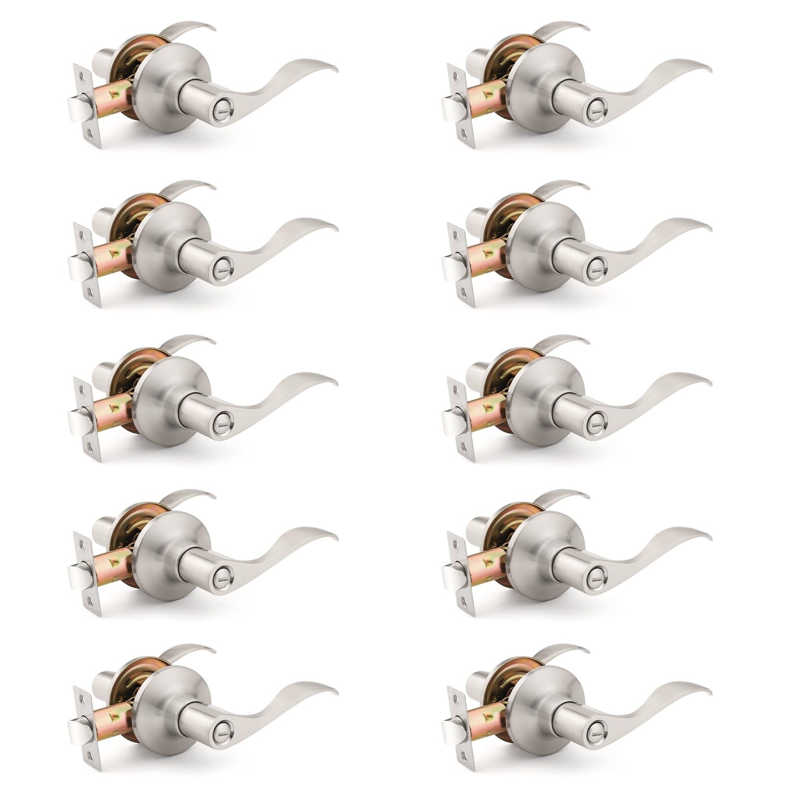 Etokfoks  Satin Nickel Privacy Interior Door Lever Bath Product Type in Satin Nickel Finish for Bedroom Bathroom 10 Pack