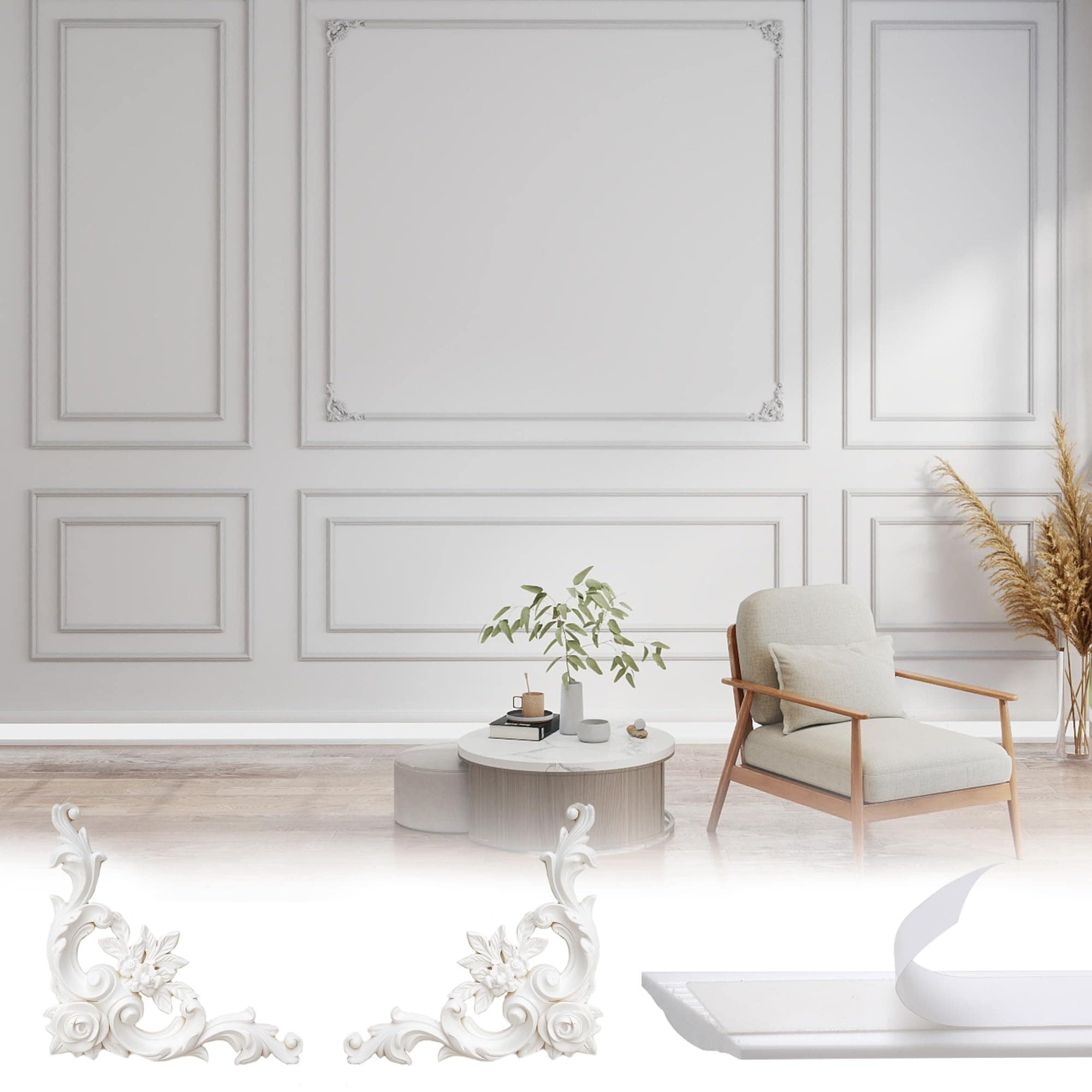 Wudkey Peel and Stick Wall Molding Kit 12 Frames with 4 Corner Flowers for Accent Walls