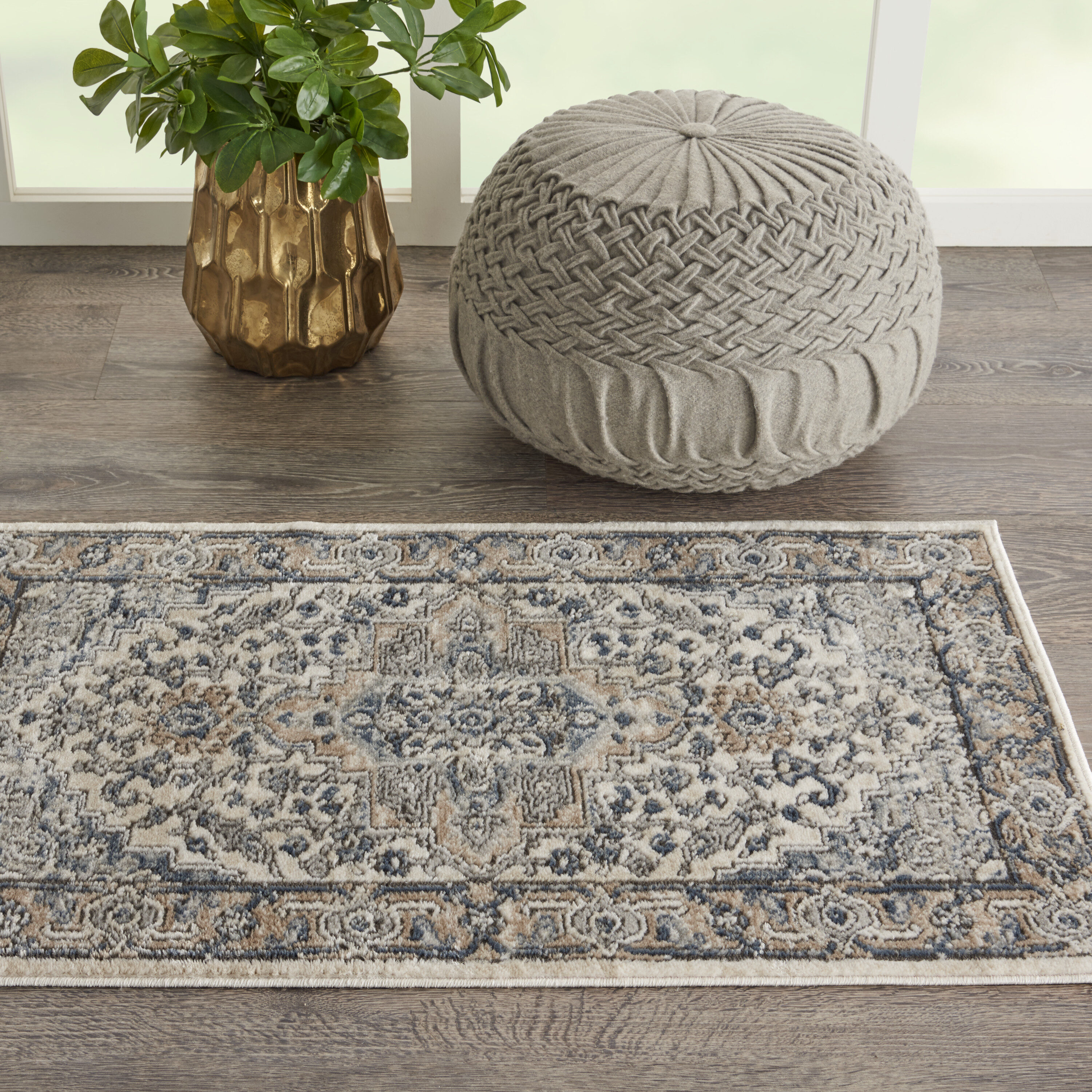 Nourison 099446749253 Concerto 2 x 4 (ft) Loomed Polypropylene Ivory/Grey Rectangular Indoor Medallion Area rug