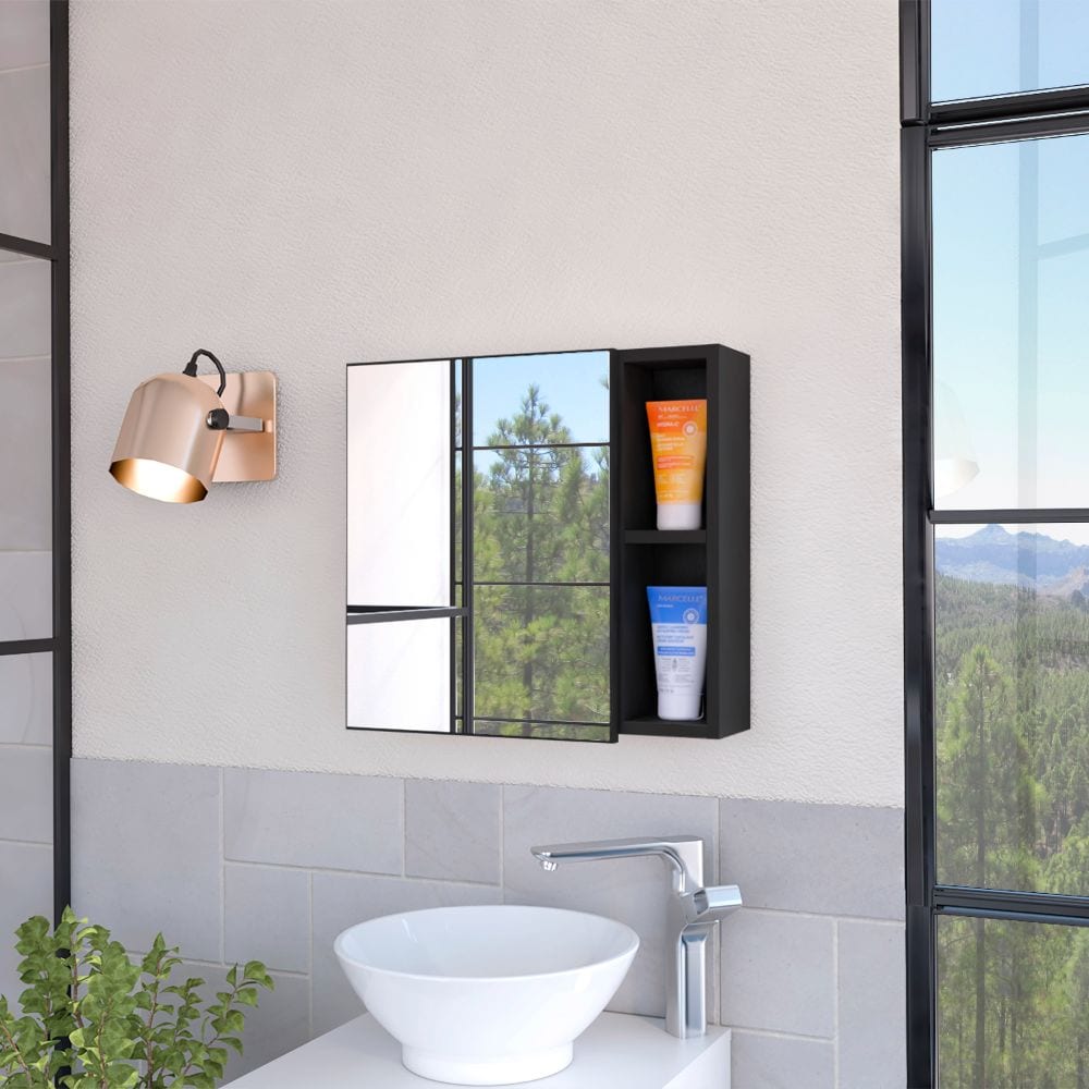 FAVSH  5.5-in x 19.6-in x 18.6-in Black Bathroom Wall Cabinet with Mirror and 3 Shelves and Single Door