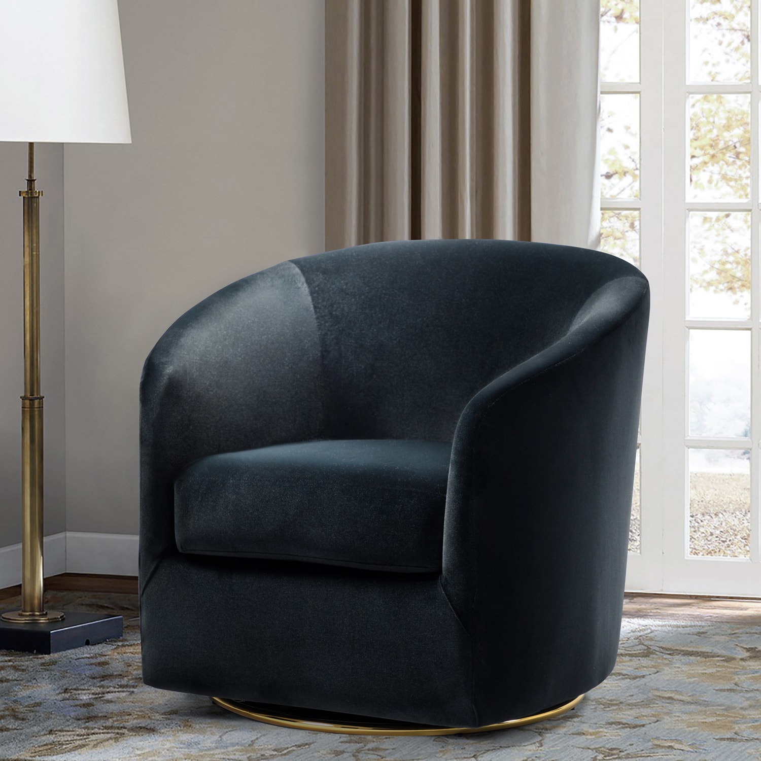 14 Karat Home Contemporary Velvet Accent Swivel Chair Modern Black ...