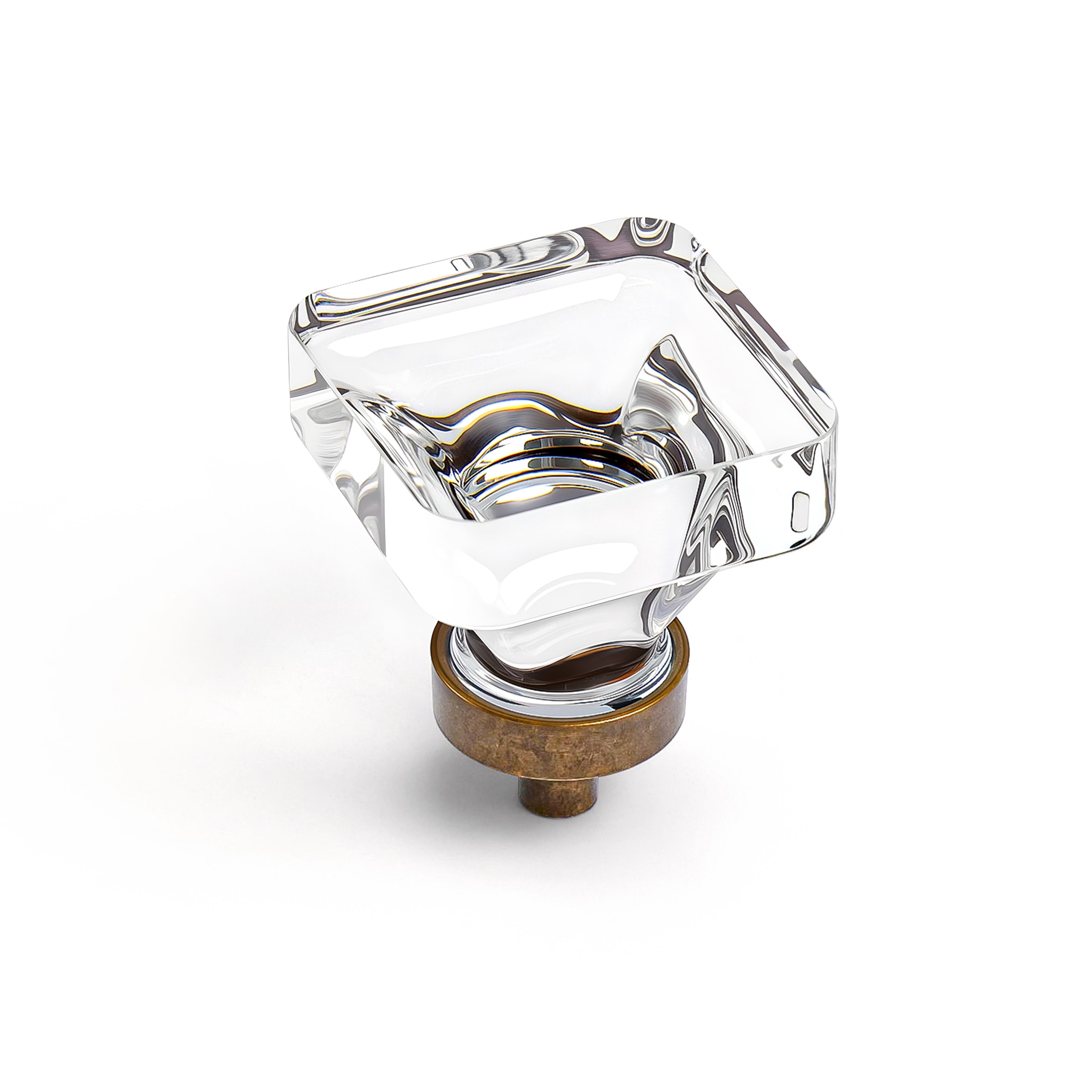 CLCTK 8-Pack Vintage Square Clear Crystal Cabinet Knobs with Vintage Brass Bass for Kitchen Cabinets Dressers and Cupboards